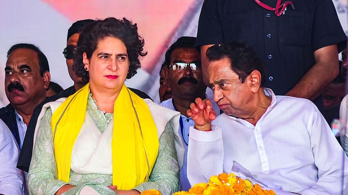 <div class="paragraphs"><p>Congress general secretary Priyanka Gandhi with Madhya Pradesh Congress president Kamal Nath during the party's Jan Aakrosh Yatra, in Mandla district, Madhya Pradesh, Oct. 12, 2023.</p></div>