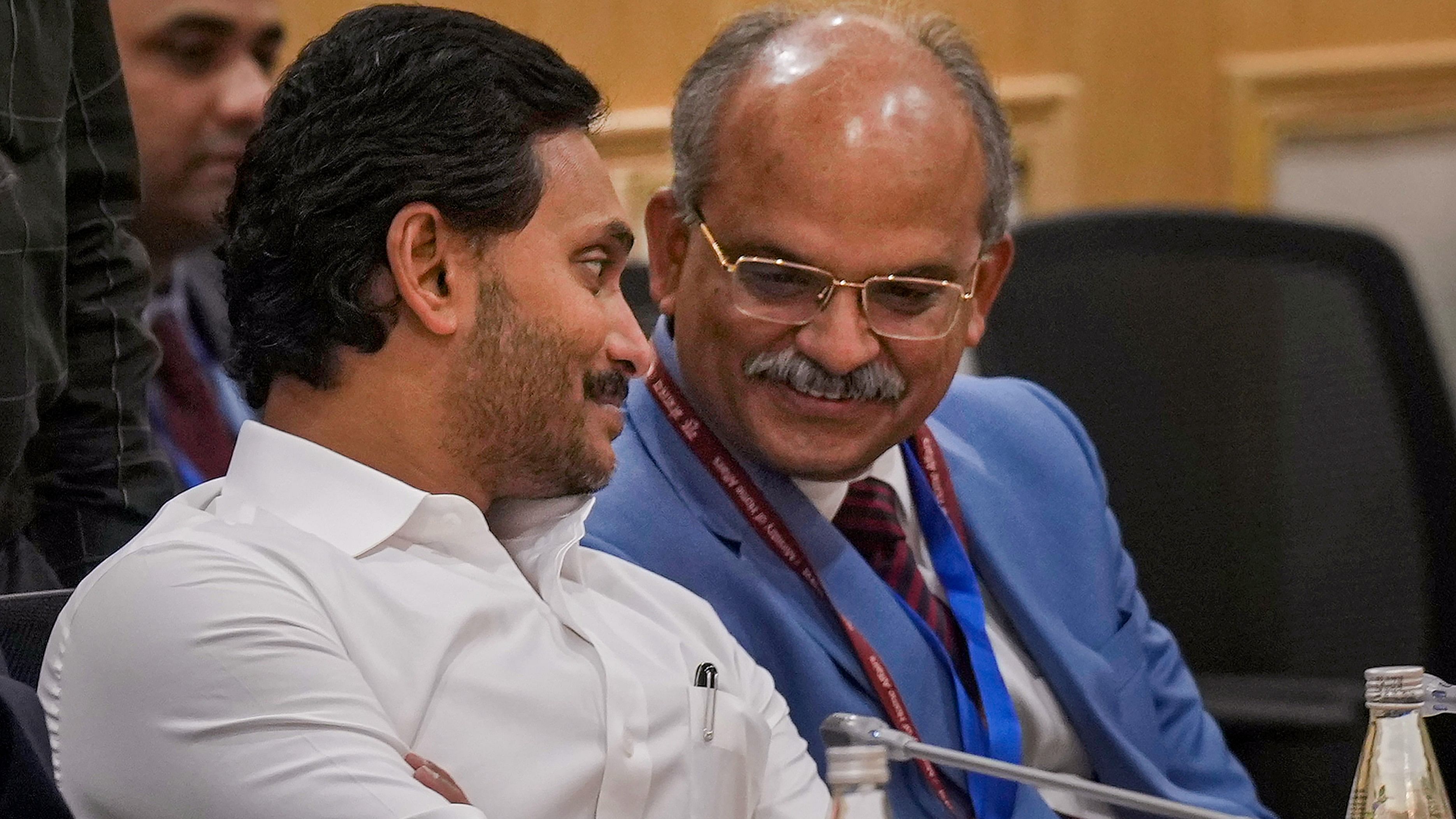 <div class="paragraphs"><p>Andhra Pradesh Chief Minister YS Jagan Mohan Reddy with Chief Secretary KS Jawahar Reddy during a review meeting on left-wing extremism chaired by Union Home Minister Amit Shah, in New Delhi, Friday, Oct. 6, 2023.</p></div>