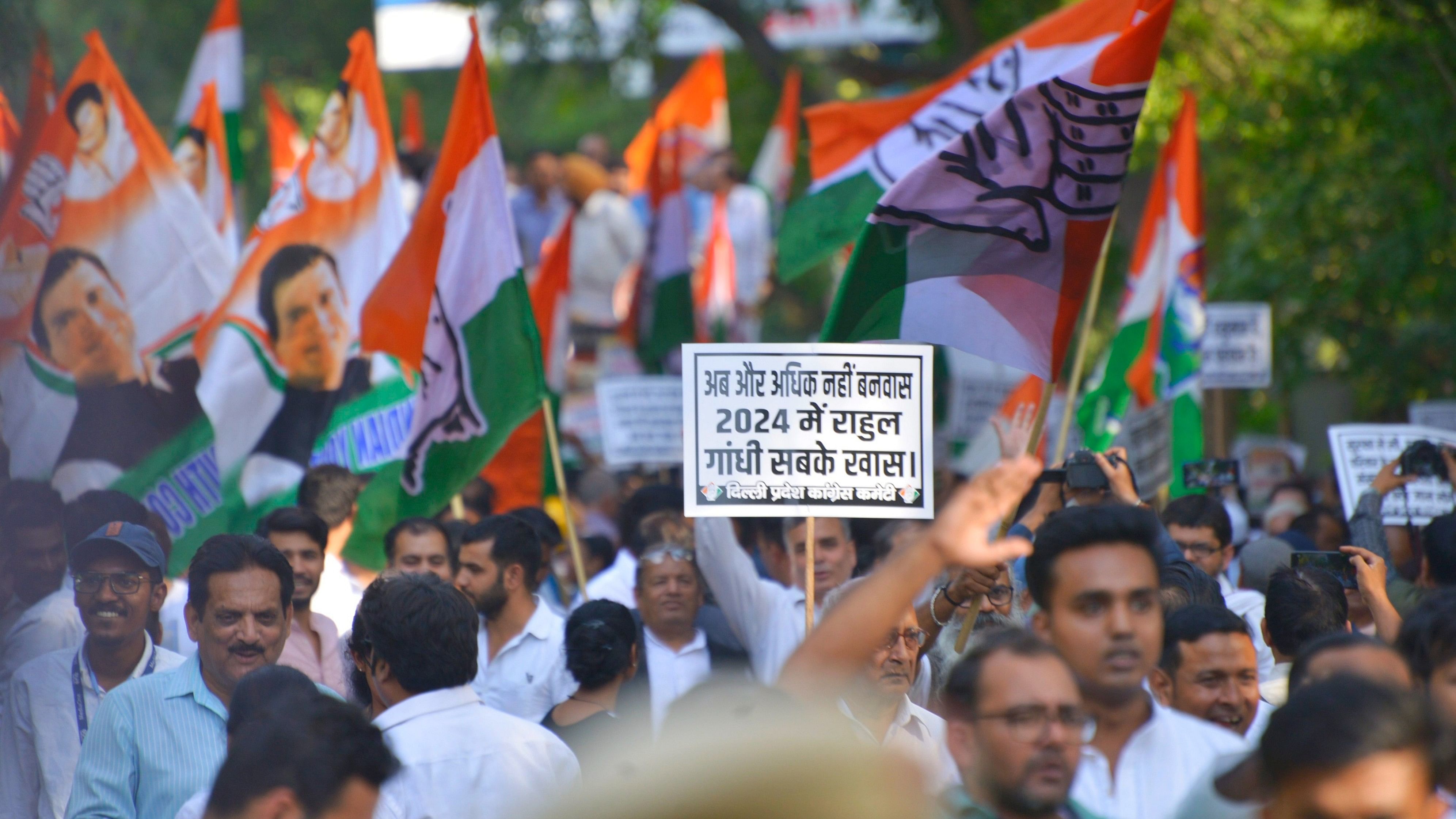 <div class="paragraphs"><p>Congress workers protest against BJP over the alleged controversial posts on their party leader Rahul Gandhi, at DDU Marg in New Delhi, Friday, Oct. 6, 2023.</p></div>