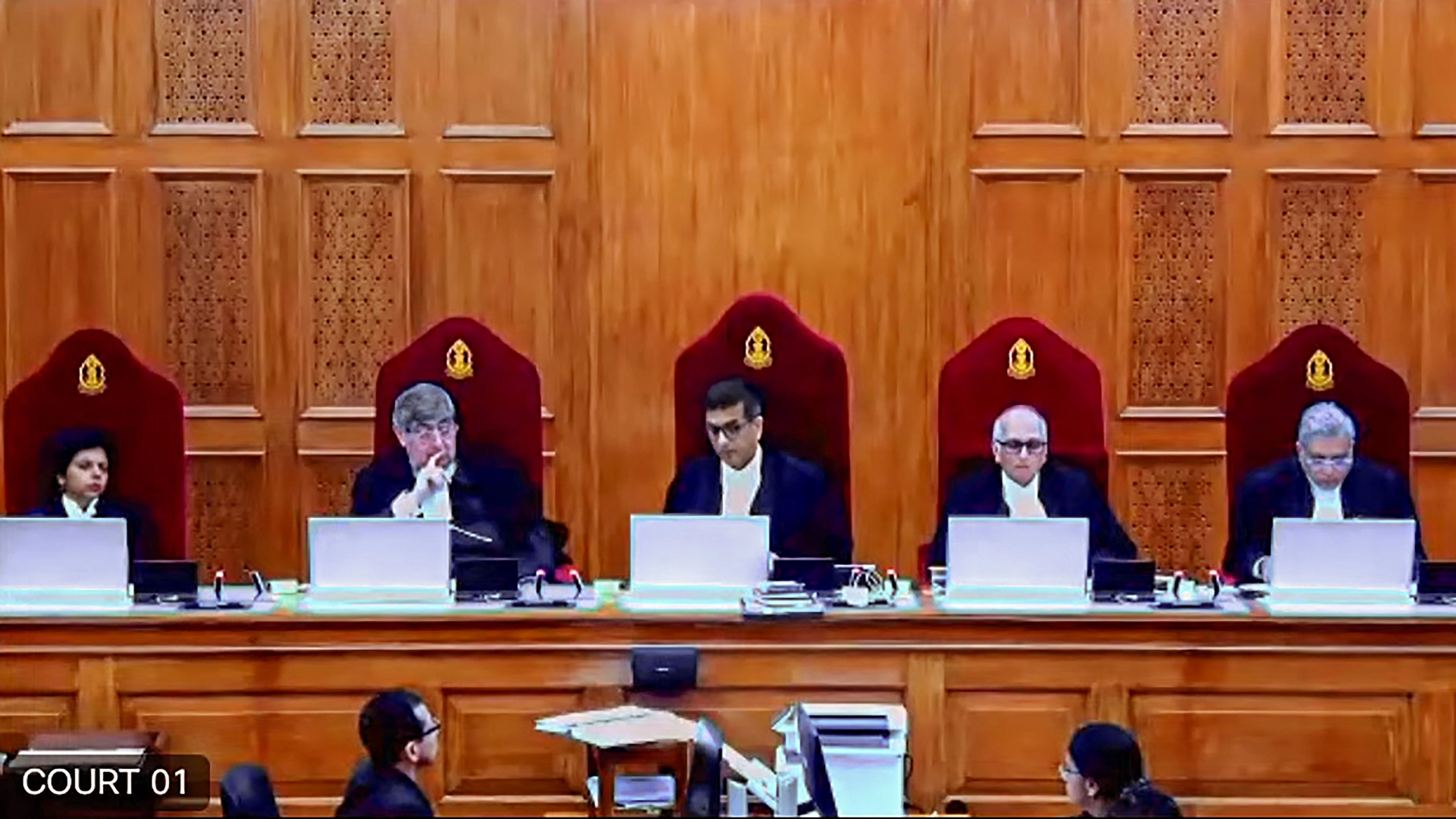 <div class="paragraphs"><p>The five-judge Constitution bench comprising Chief Justice DY Chandrachud and Justices SK Kaul, SR Bhat, Hima Kohli and PS Narasimha during pronouncement of verdict on same-sex marriages.</p></div>