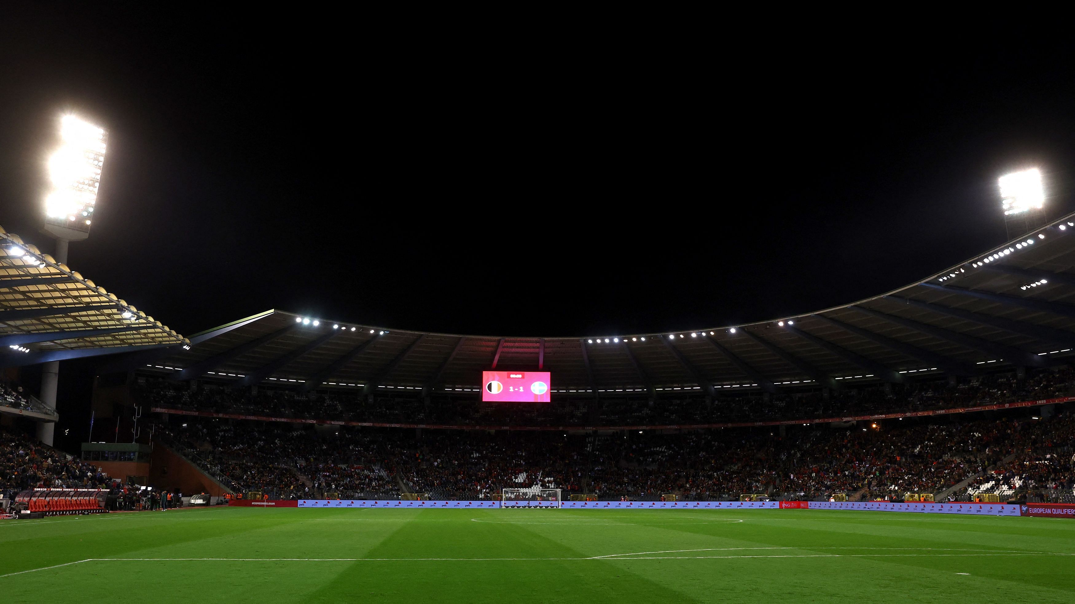 <div class="paragraphs"><p>King Baudouin Stadium, Brussels, Belgium. General view inside the stadium as the match is abandoned after a shooting in Brussels </p></div>