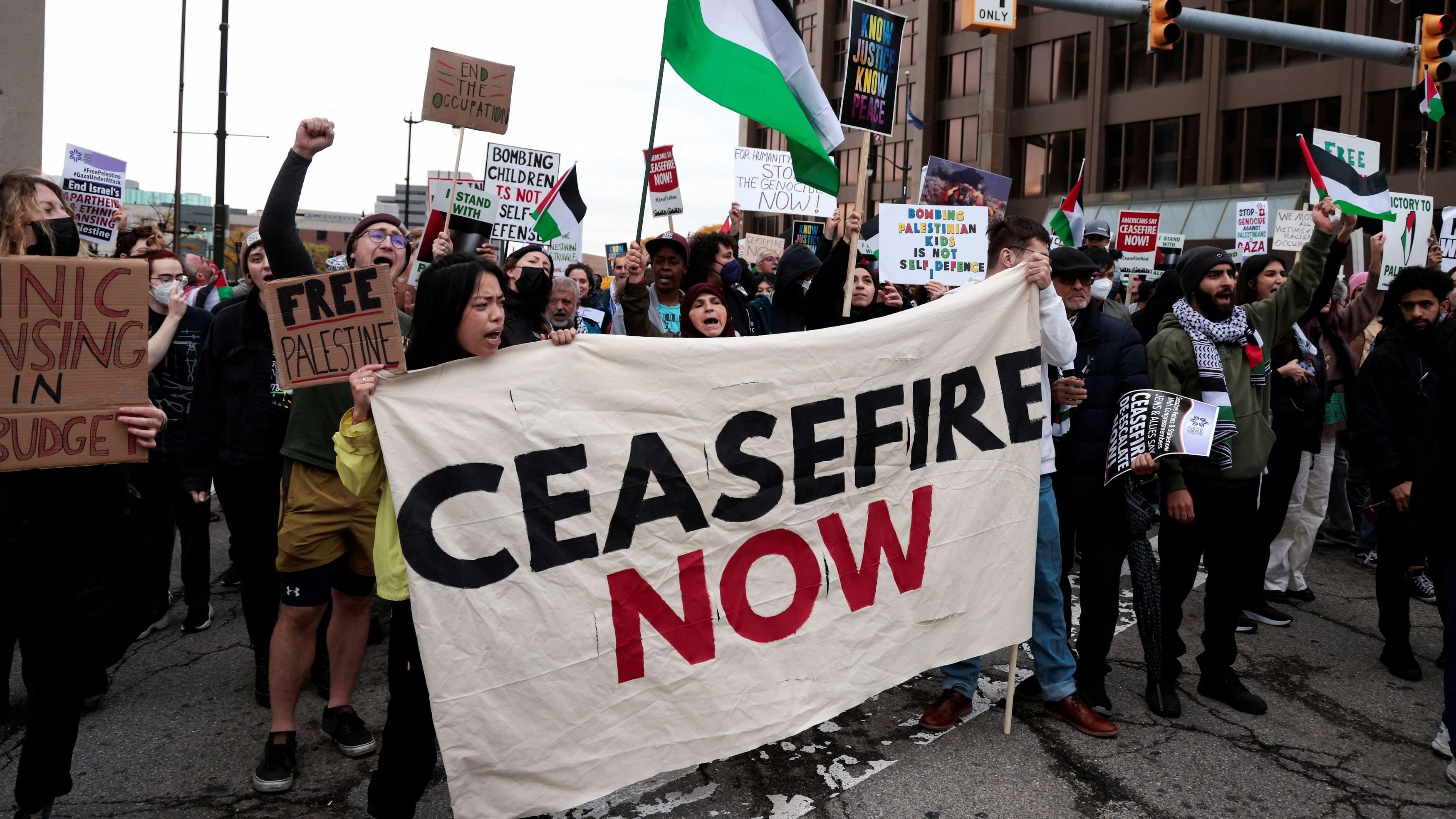 <div class="paragraphs"><p>Demonstrators from ‘Jewish Voice for Peace’ and their supporters rally for a ceasefire in Gaza, outside the Federal building in Detroit, Michigan US,&nbsp;October 25, 2023. </p></div>