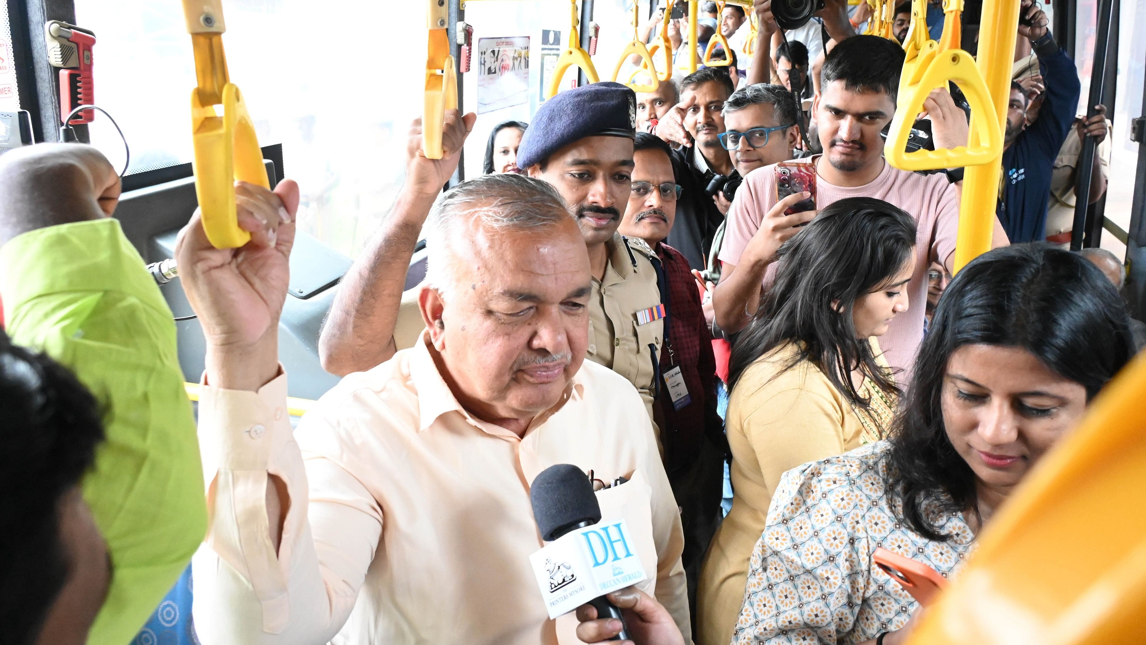 <div class="paragraphs"><p>Transport Minister Ramalinga Reddy travelled in a BMTC bus during the launch on Wednesday. </p></div>