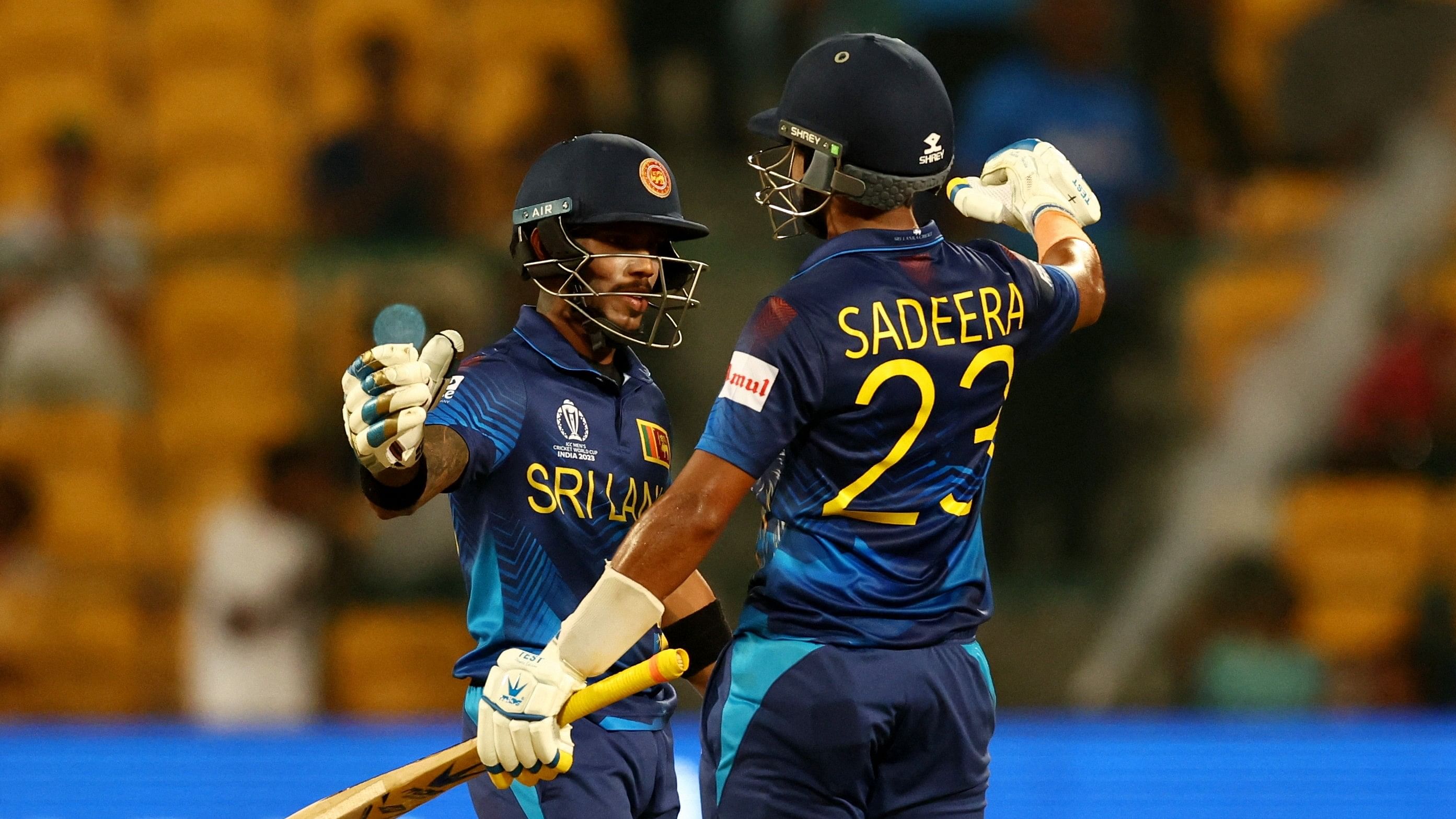 <div class="paragraphs"><p>Sadeera Samarawickrama and Pathum Nissanka both slammed unbeaten half-centuries to fire Sri Lanka to a handsome 8-wicket victory over England at the M. Chinnaswamy Stadium, Bengaluru. </p></div>