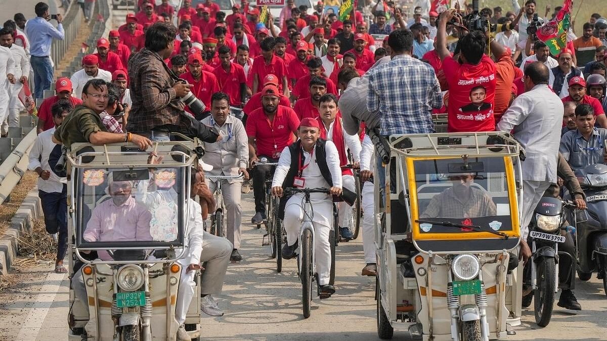 <div class="paragraphs"><p>Samajwadi Party President Akhilesh Yadav participates in the ‘Samajwadi PDA Yatra', in Lucknow.&nbsp;</p></div>