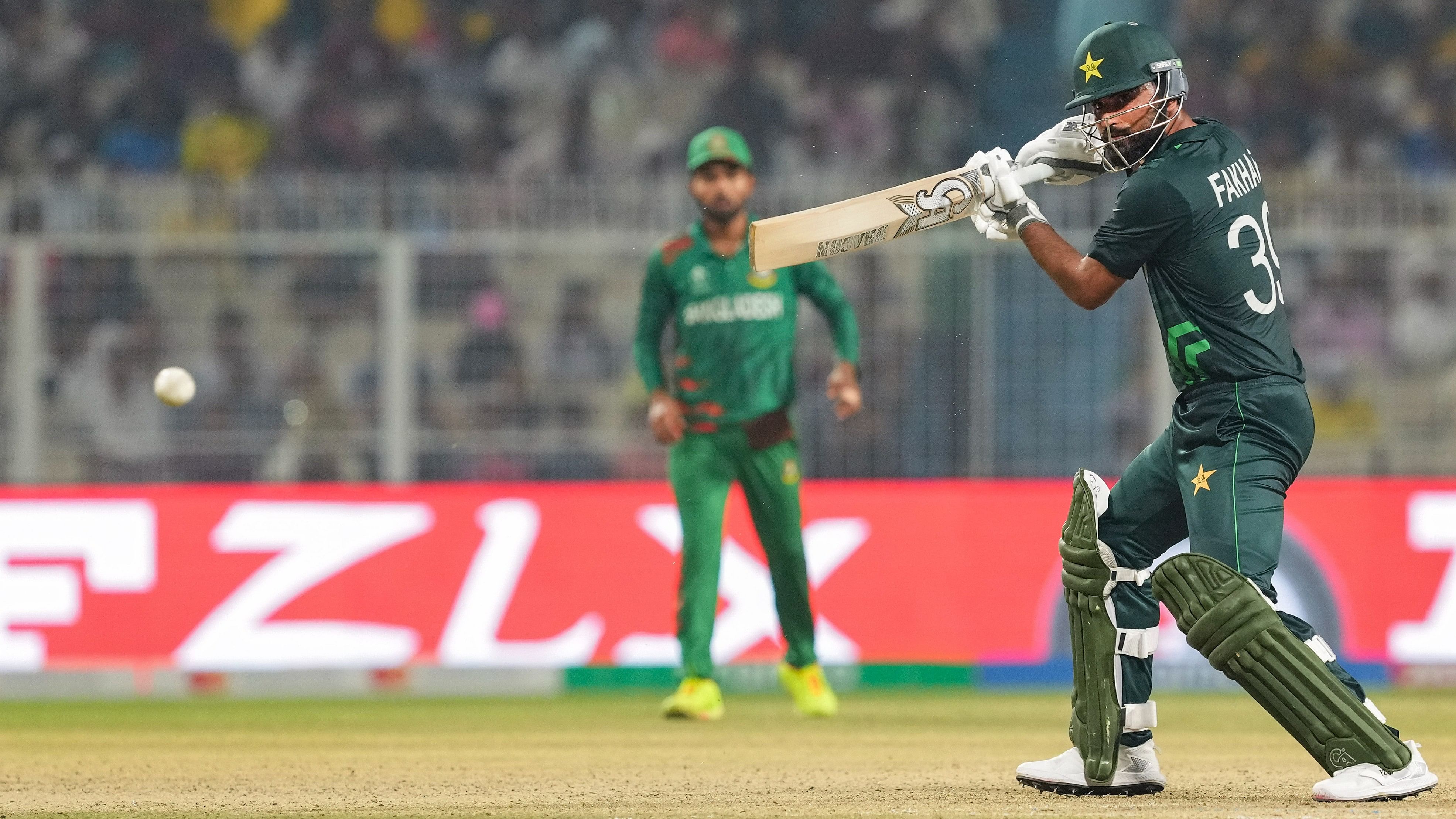 <div class="paragraphs"><p>Pakistan's batter Fakhar Zaman plays a shot during the ICC Men's Cricket World Cup 2023 match between Bangladesh and Pakistan, at Eden Gardens in Kolkata, Tuesday, Oct. 31, 2023.</p></div>