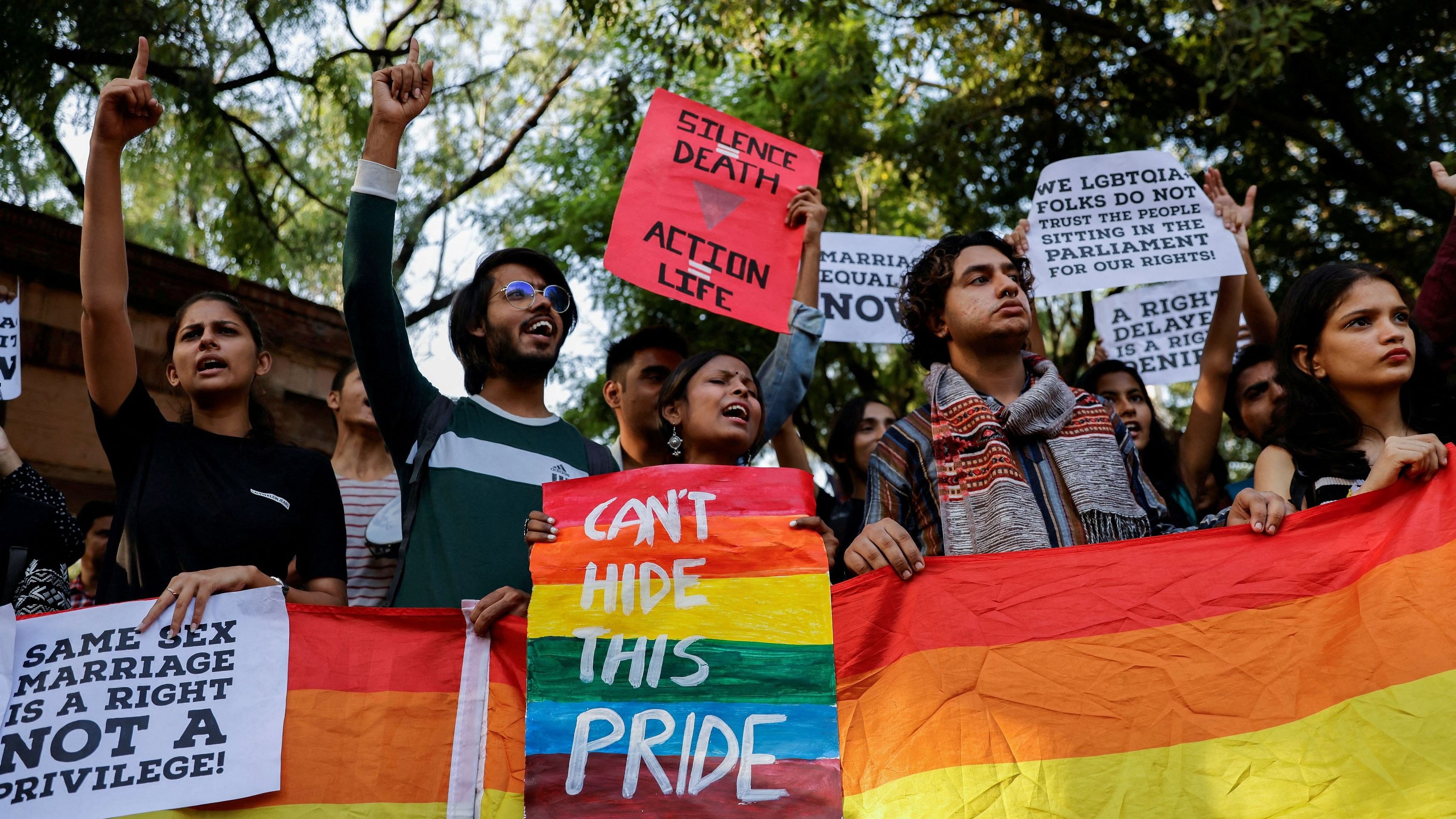 <div class="paragraphs"><p>Students and supporters of Students' Federation of India (SFI) take part in an LGBT+ Pride vigil at North Campus&nbsp;in New Delhi.</p></div>