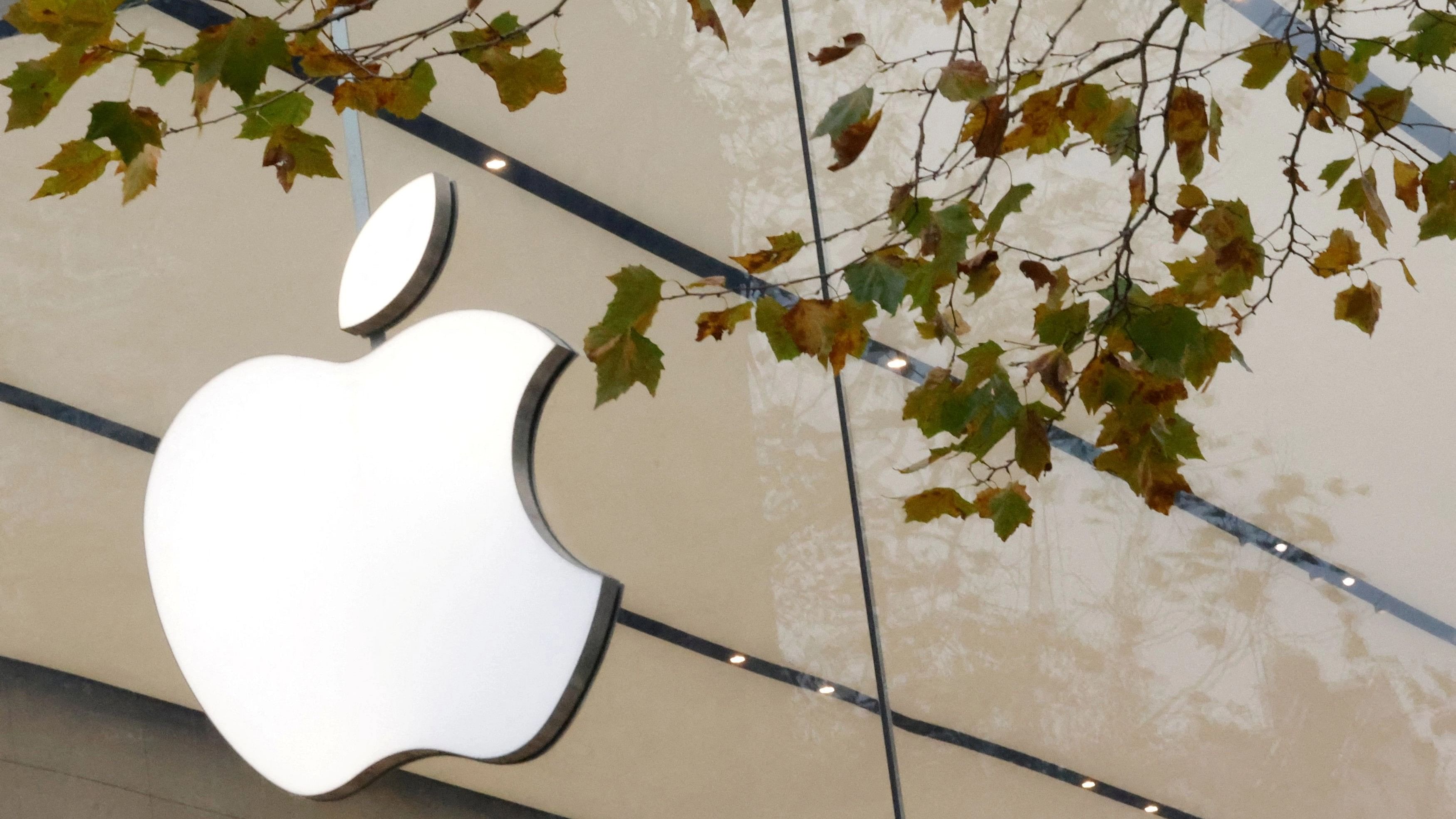<div class="paragraphs"><p>FILE PHOTO: The Apple Inc. logo is seen at the entrance to the Apple store. </p></div>