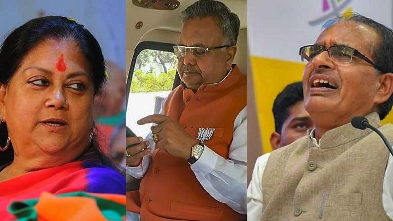 <div class="paragraphs"><p>Incumbents Shivraj Singh Chouhan (MP), Vasundhara Raje (Rajasthan) and Raman Singh (Chhattisgarh).</p></div>