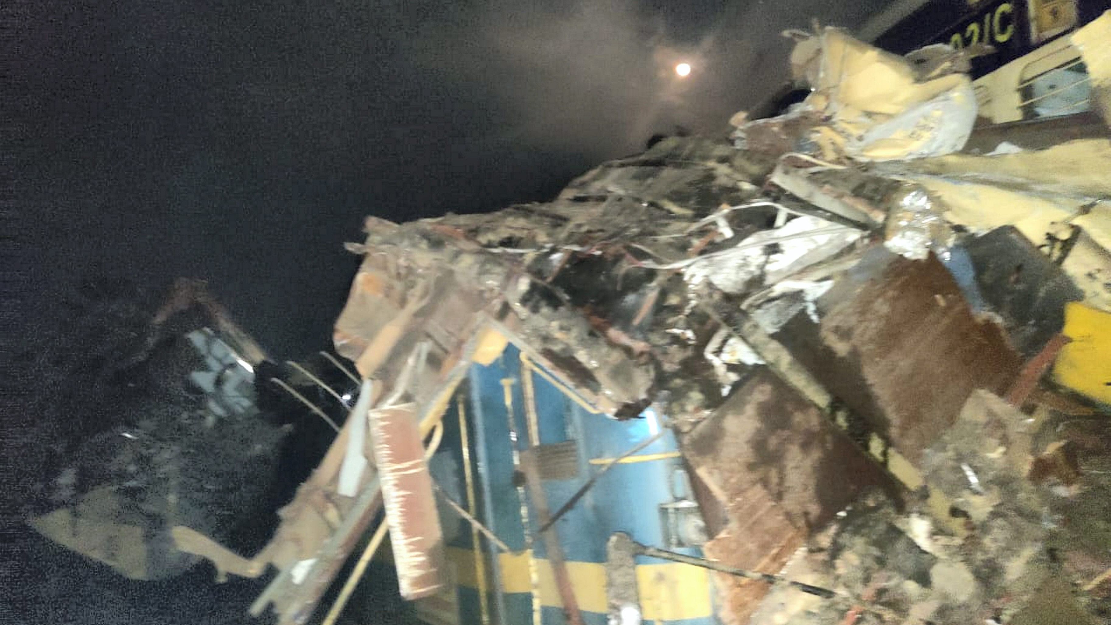 <div class="paragraphs"><p>Coaches of two trains derailed after they collided, in Vizianagaram district, Sunday, Oct. 29, 2023. </p></div>