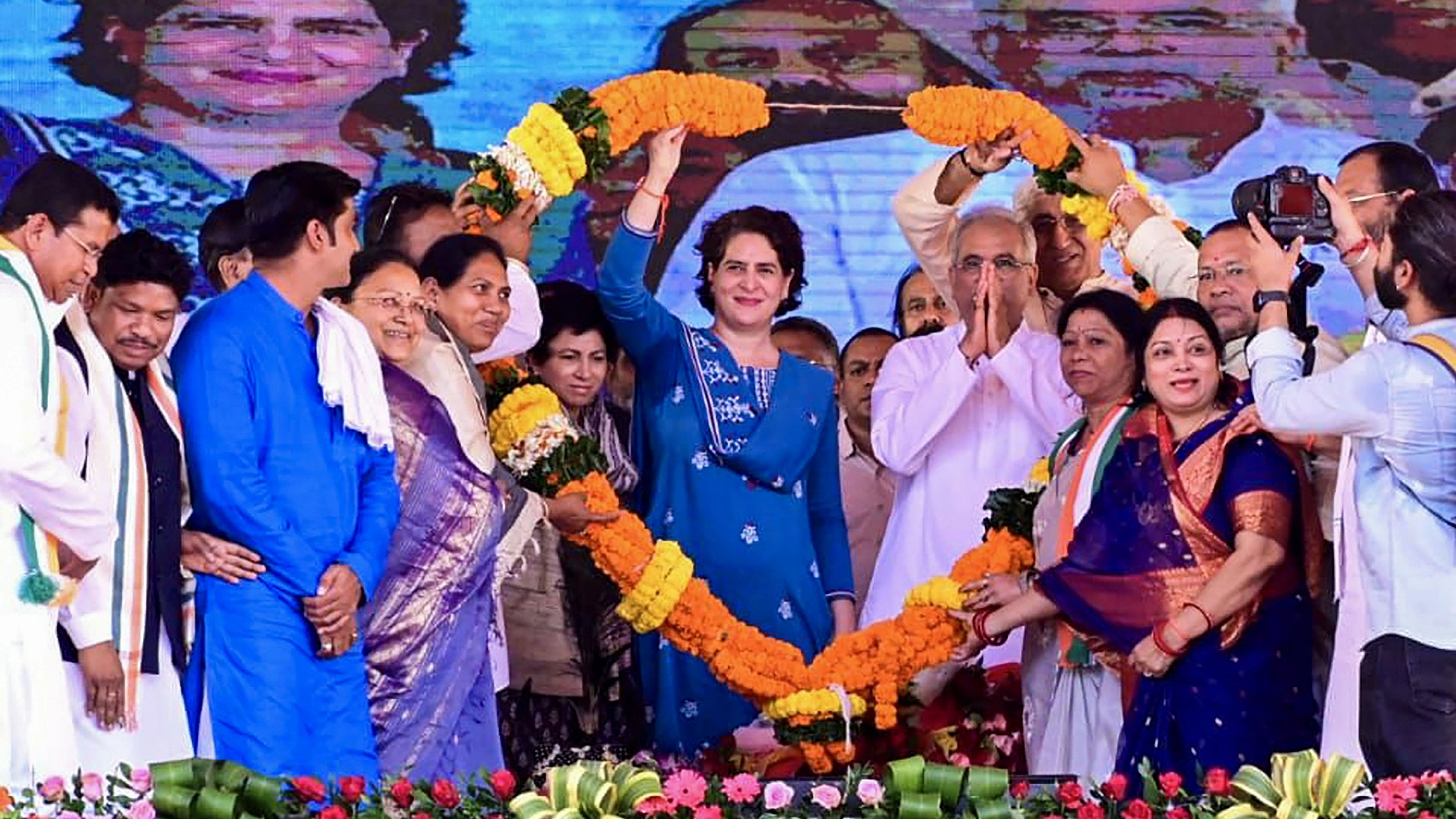 <div class="paragraphs"><p>Congress general secretary Priyanka Gandhi with Chief Minister Bhupesh Baghel.</p></div>