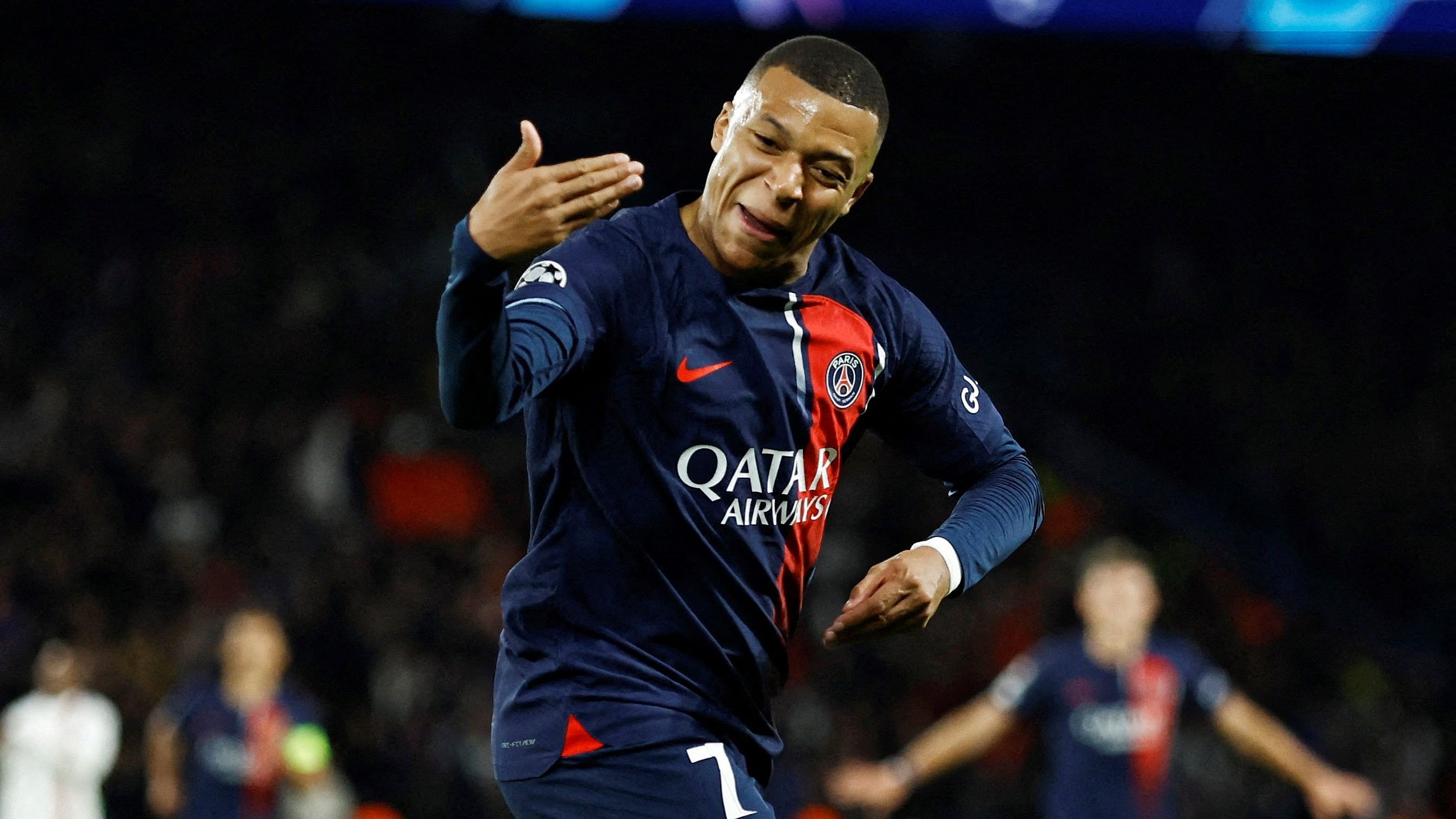 <div class="paragraphs"><p>Paris St Germain's Kylian Mbappe celebrates scoring their first goal.</p></div>