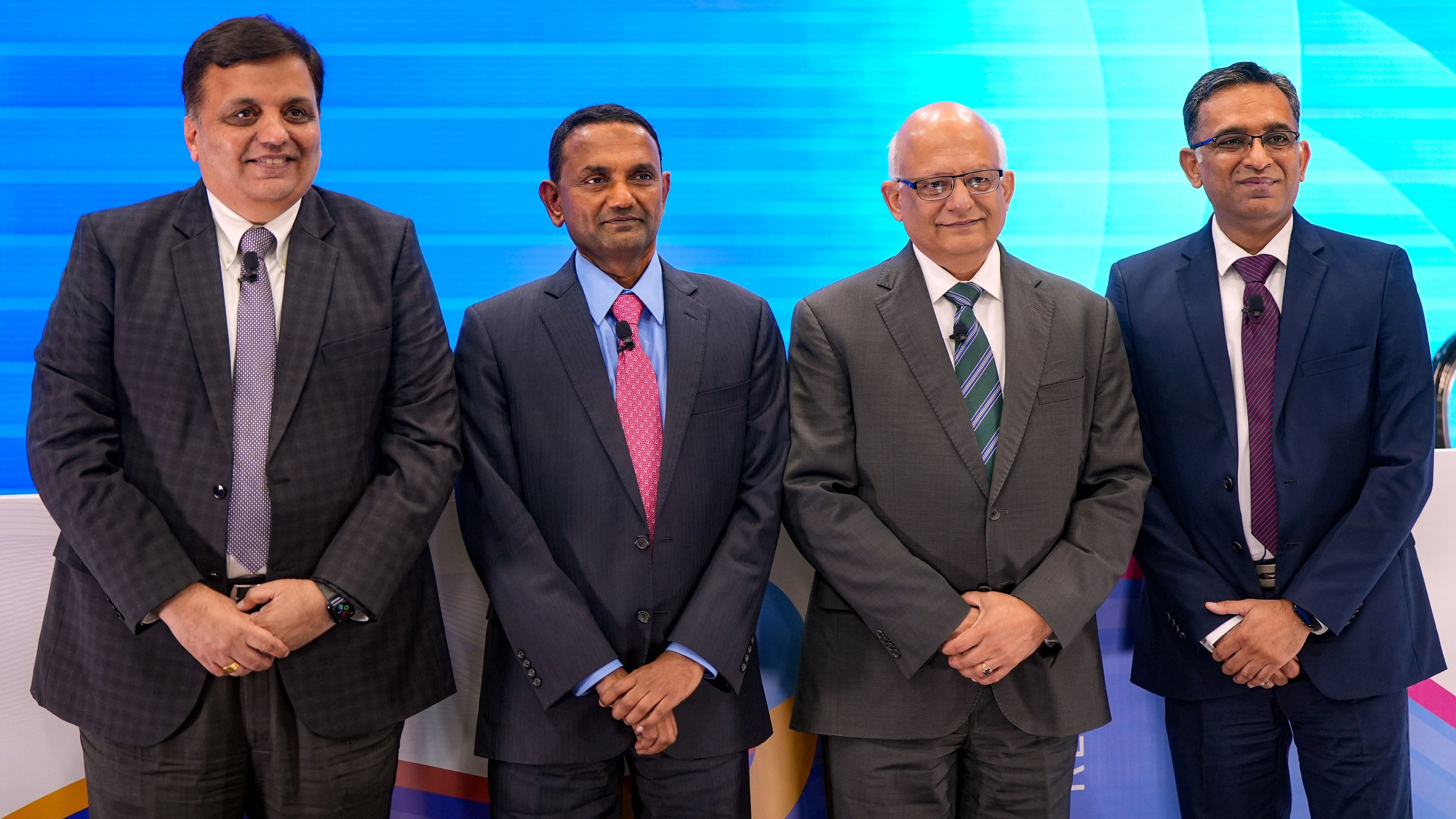 <div class="paragraphs"><p>CEO and MD  of the Tata Consultancy Services (TCS) K. Krithivasan with the company COO N Ganapathy Subramaniam, CHRO Milind Lakkad and CFO Samir Seksaria during a press conference, in Mumbai.&nbsp;</p></div>