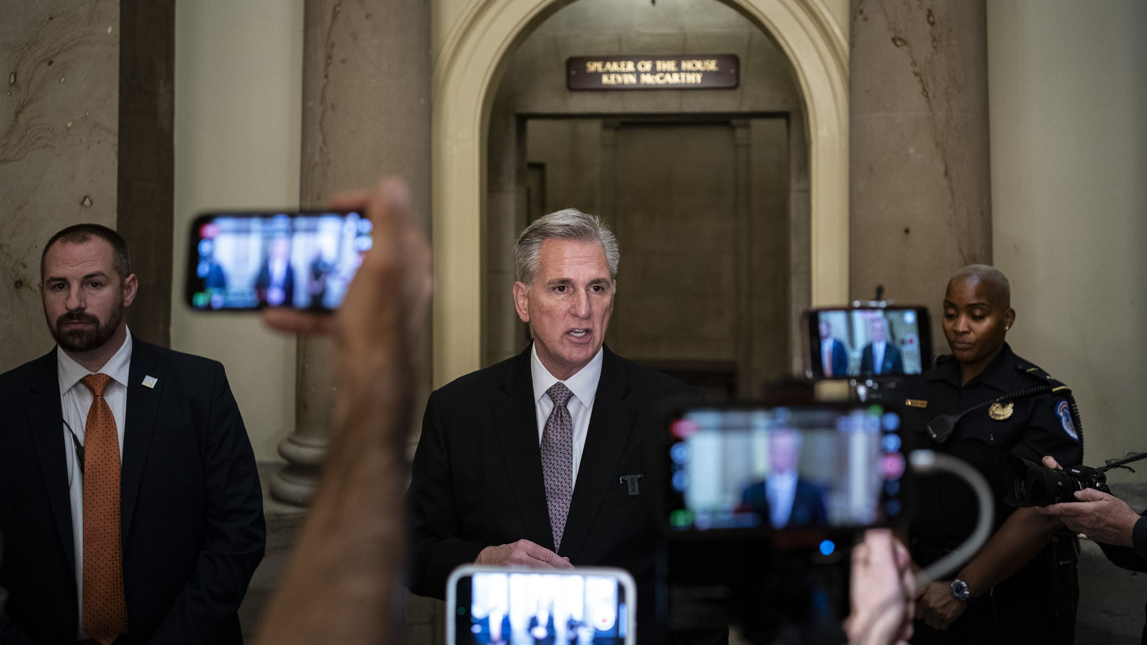 <div class="paragraphs"><p>'I don’t regret standing up for choosing governance over grievance,' McCarthy said at a news conference after the meeting.</p></div>