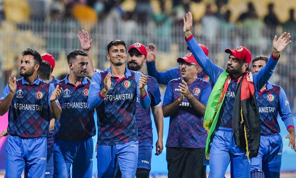 <div class="paragraphs"><p>Afghanistan players celebrate after defeating Pakistan  in Chennai.&nbsp;</p></div>