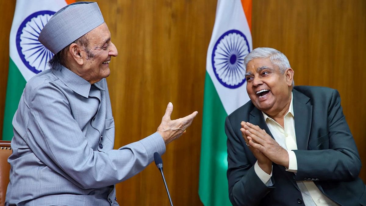 <div class="paragraphs"><p>Congress's Karan Singh (left) seen with current RS Speaker Jagdeep Dhankar, in this picture taken in March 2023.&nbsp;</p></div>