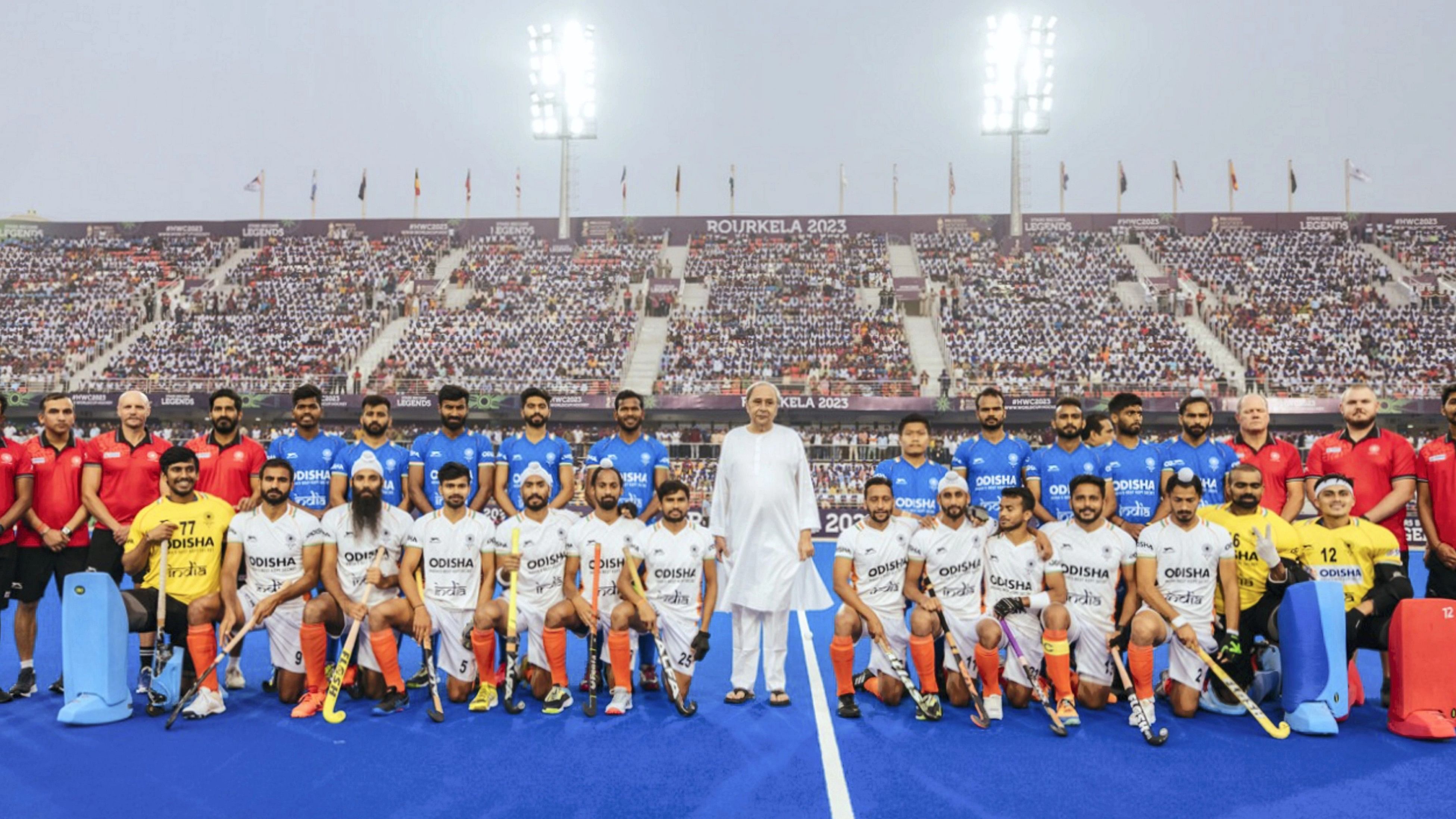 <div class="paragraphs"><p>Odisha Chief Minister Naveen Patnaik with Indian men's hockey team during the FIH Men's Hockey World Cup 2023, in Rourkela.</p></div>