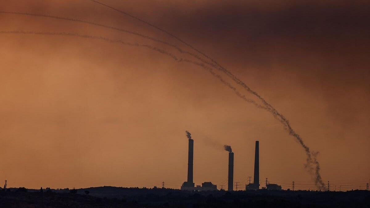 <div class="paragraphs"><p>Israel's Iron Dome anti-missile system intercepts rockets launched from the Gaza Strip, as seen from the Israeli side of the border between Israel and the Gaza Strip on October 9, 2023. </p></div>