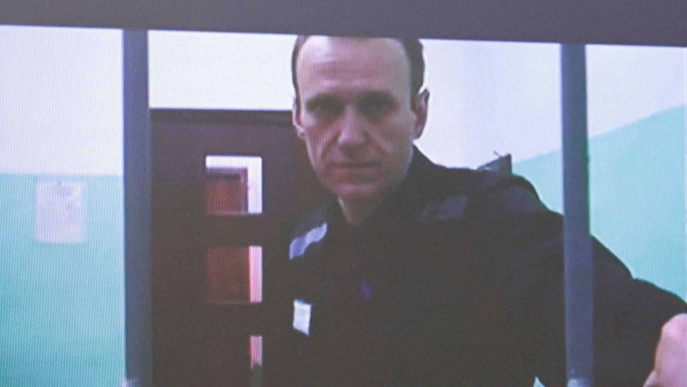 <div class="paragraphs"><p>Russian opposition politician Alexei Navalny appears on a screen via video link from the IK-6 penal colony in the Vladimir region, during a court hearing to consider an appeal against his sentence in the criminal case on numerous charges, including the creation of an extremist organization, in Moscow, Russia September 26, 2023. </p></div>