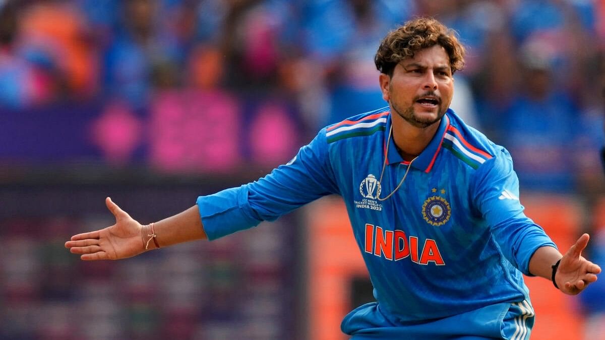 <div class="paragraphs"><p>India's Kuldeep Yadav celebrates the wicket during the ICC Men's Cricket World Cup 2023 match between India and Pakistan, at Narendra Modi Stadium, in Ahmedabad.</p></div>