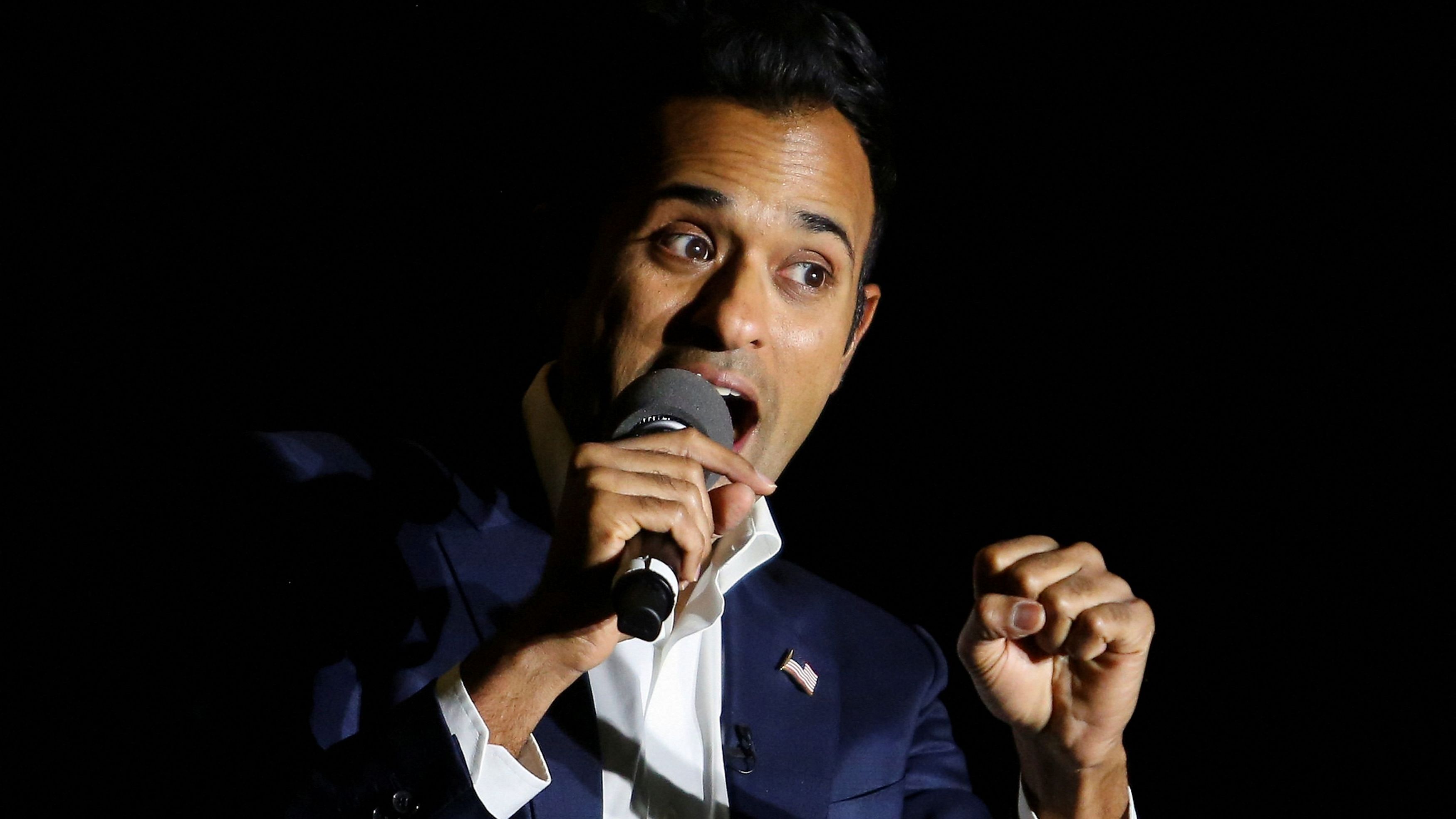 <div class="paragraphs"><p>Republican US presidential candidate Vivek Ramaswamy, speaks at a campaign event called 'Vektoberfest' in West Des Moines, Iowa, US.</p></div>