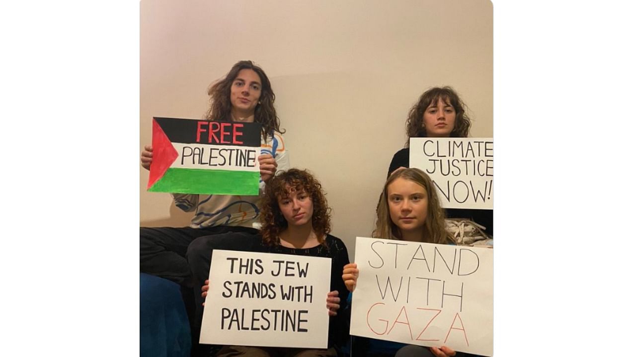 <div class="paragraphs"><p>Moments after the backlash she received for the presence of the stuffed octopus in the photo, Greta Thunberg took the post down and shared an identical photo of herself and three other activists holding signs indicating their solidarity with Palestine.&nbsp;</p></div>