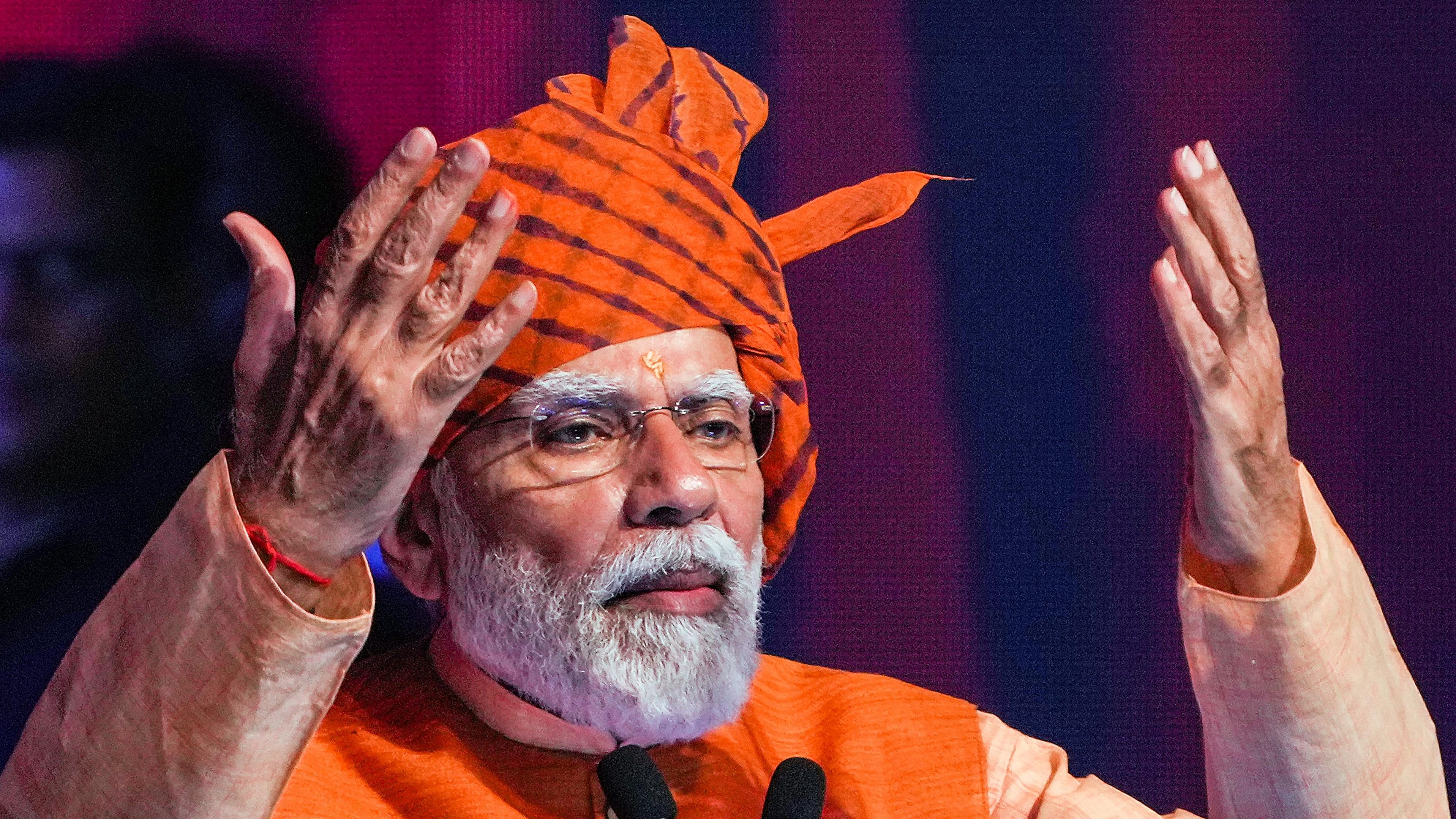 <div class="paragraphs"><p>Prime Minister Narendra Modi addresses a gathering during the Dussehra celebrations, at Dwarka in New Delhi, Tuesday, Oct. 24, 2023.</p></div>