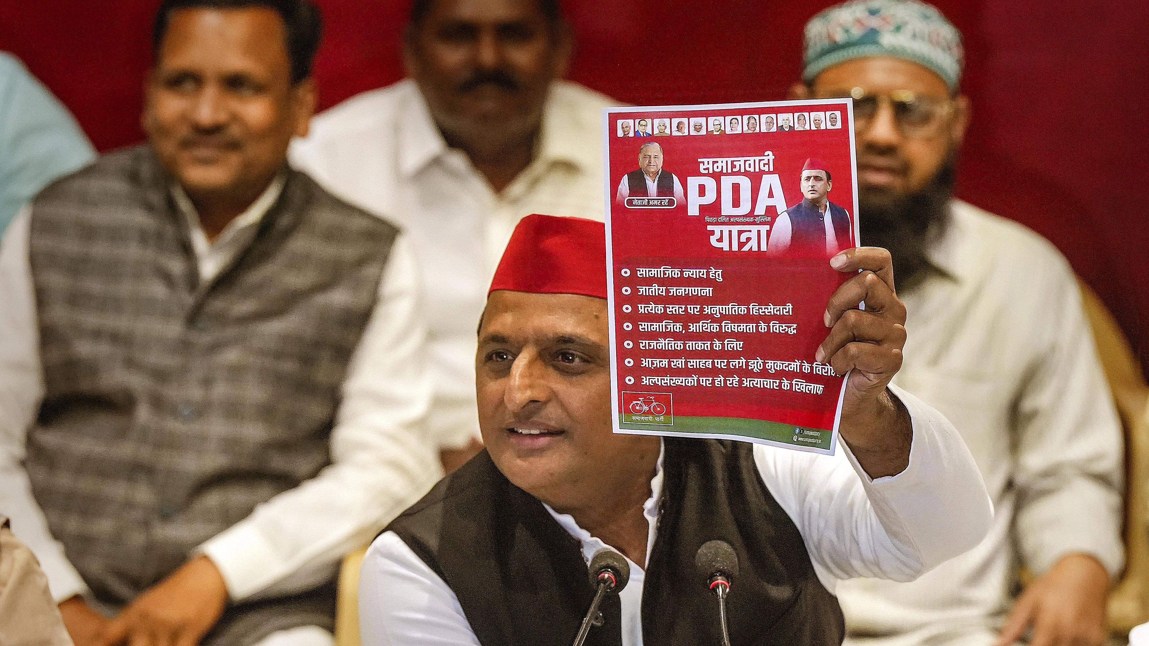 <div class="paragraphs"><p>Samajwadi Party President Akhilesh Yadav addressing a press conference at the party office, in Lucknow.</p></div>