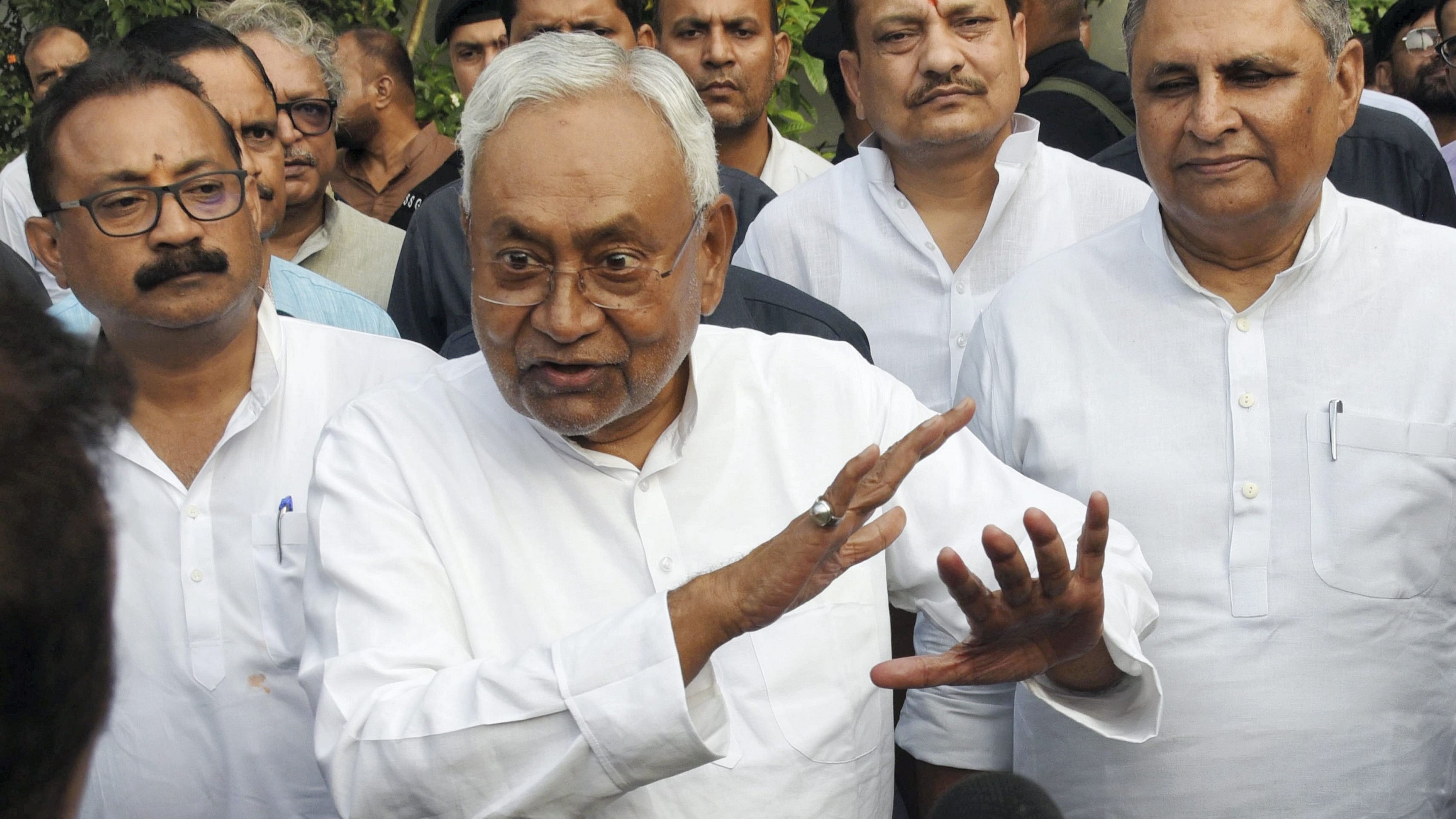 <div class="paragraphs"><p>Bihar CM Nitish Kumar speaks to media regarding the caste census report released on October 2. </p></div>