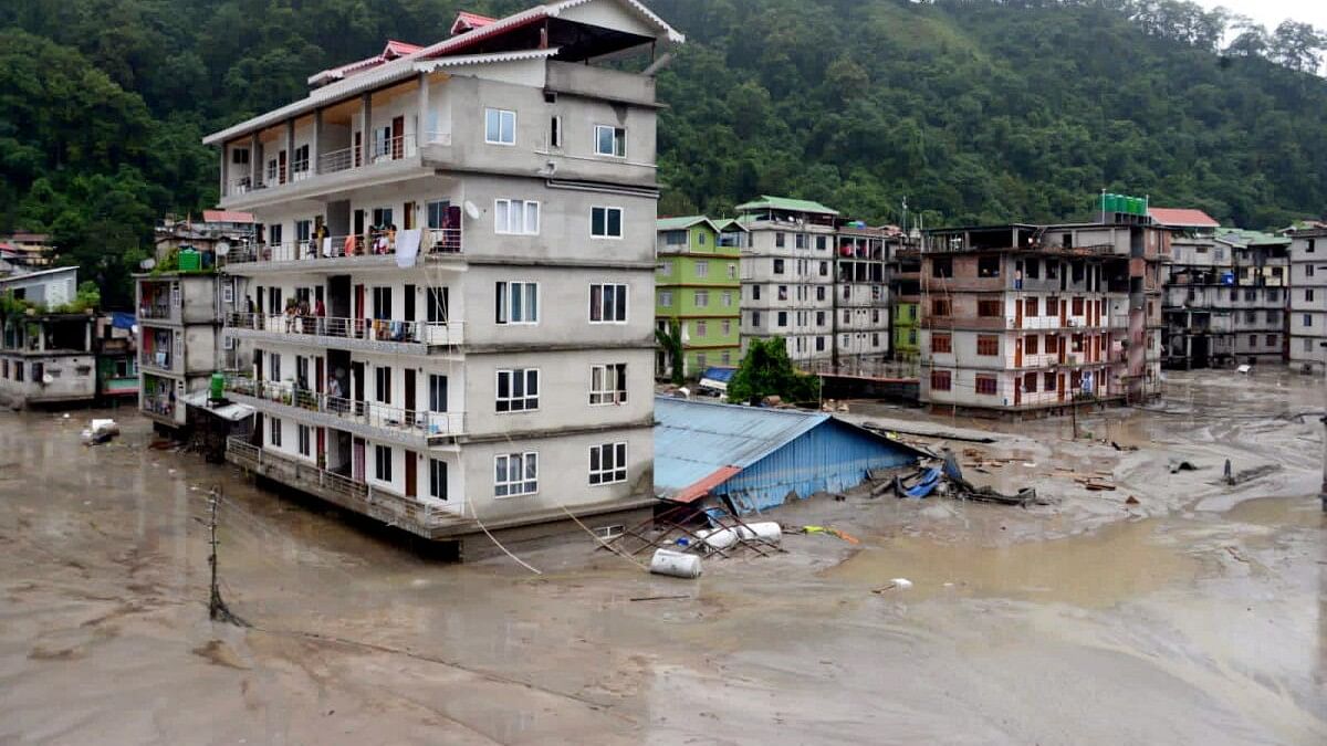 <div class="paragraphs"><p>A flood-affected locality at Singtam, in Gangtok district, Wednesday, Oct. 4, 2023.</p></div>