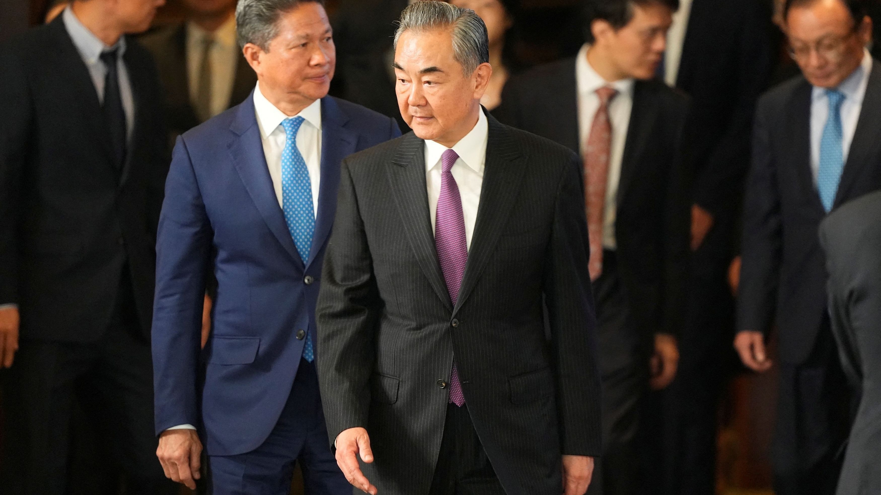 <div class="paragraphs"><p>Chinese Foreign Minister Wang Yi arrives at the opening ceremony of the diplomatic symposium at the Diaoyutai State Guesthouse on October 24, 2023 in Beijing, China. </p></div>