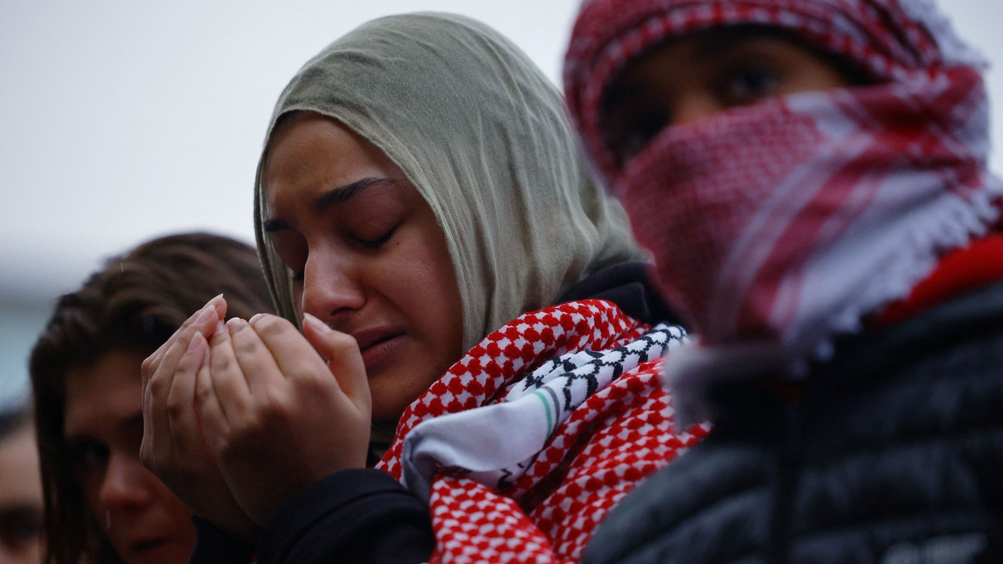 <div class="paragraphs"><p>Demonstrators pray together during the "We Won’t Back Down: All Out for Palestine" protest in support of Palestinians, as the conflict between Israel and Hamas continues, in Boston, Massachusetts, US, October 16, 2023.</p></div>