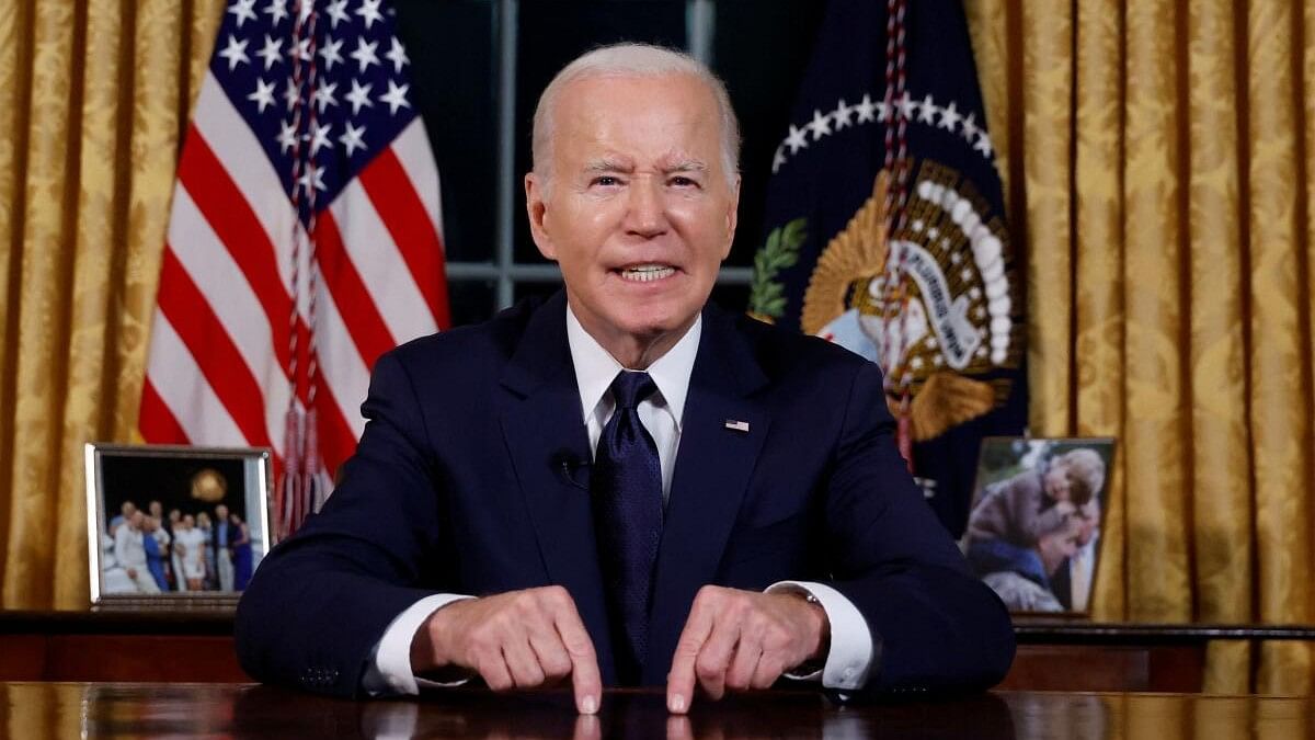 <div class="paragraphs"><p>U.S. President Joe Biden delivers a prime-time address to the nation about his approaches to the conflict between Israel and Hamas, humanitarian assistance in Gaza and continued support for Ukraine in their war with Russia, from the Oval Office of the White House in Washington, U.S. October 19, 2023.</p></div>