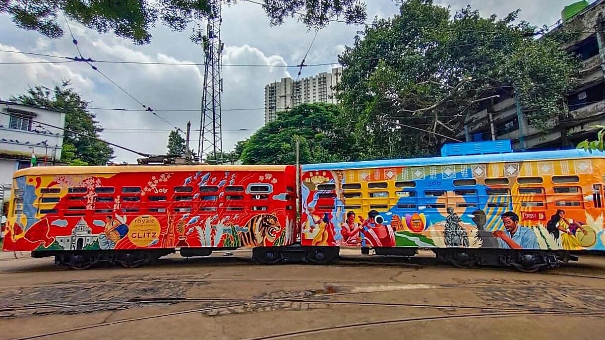 <div class="paragraphs"><p>A Durga Puja themed tram commemorating the UNESCO Heritage tag accorded to the festival and celebrating 150 years of Kolkata tramways.</p></div>