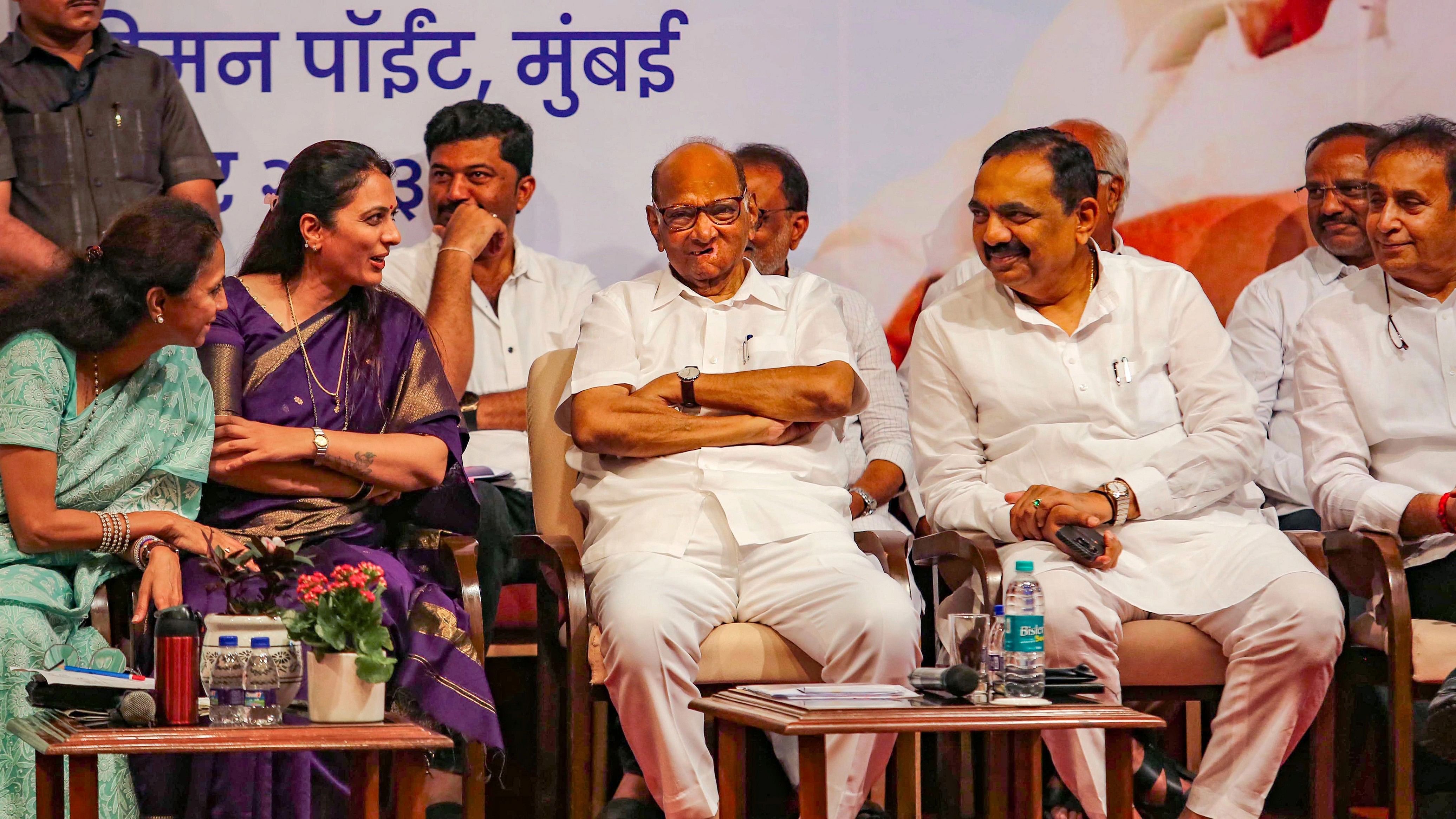 <div class="paragraphs"><p> NCP President Sharad Pawar, party MP Supriya Sule, Jayant Patil, Rohini Khadse and other leaders.</p></div>