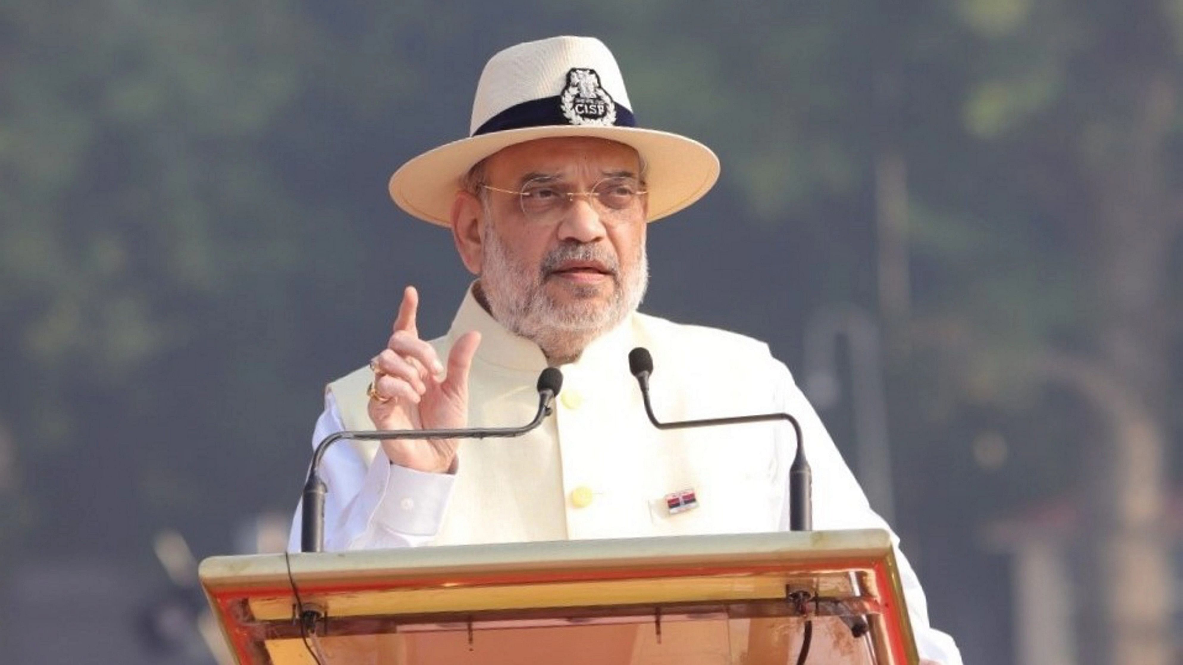 <div class="paragraphs"><p> Union Home Minister Amit Shah addresses during the Police Commemoration Day ceremony, in New Delhi, Saturday, Oct. 21, 2023. </p></div>
