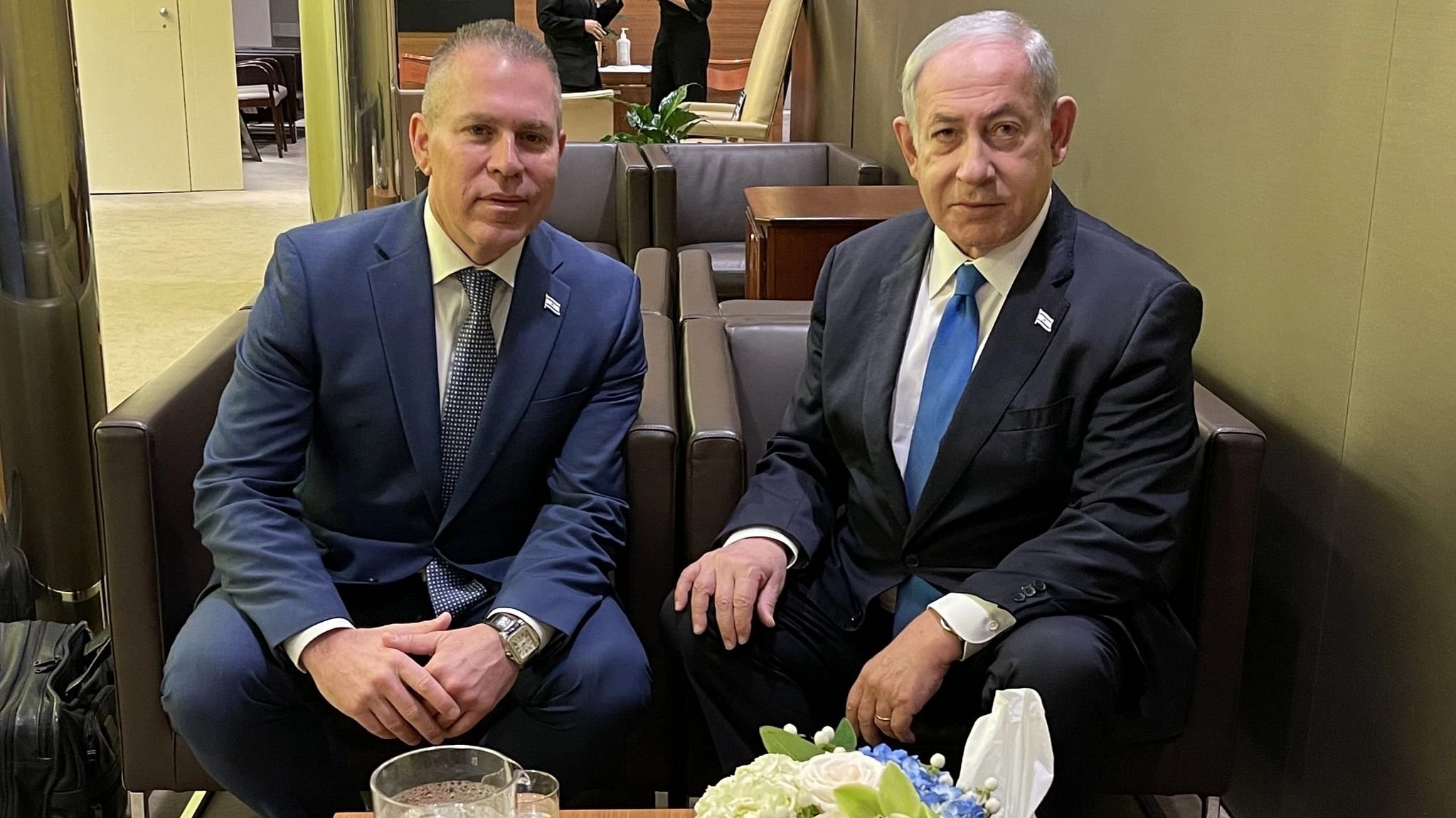 <div class="paragraphs"><p>Israel's Ambassador to the UN Gilad Erdan (left) with the nation's PM&nbsp;Benjamin Netanyahu (right).</p></div>