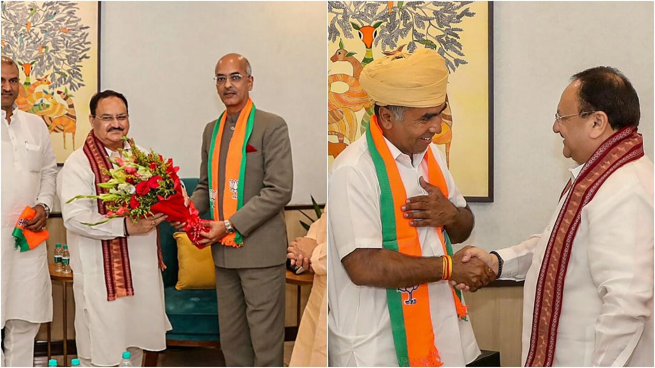 <div class="paragraphs"><p>BJP National President JP Nadda meets with the newly-joined leaders Vishwaraj Singh Mewar(L) and Bhavani Singh Kalvi.&nbsp;</p></div>