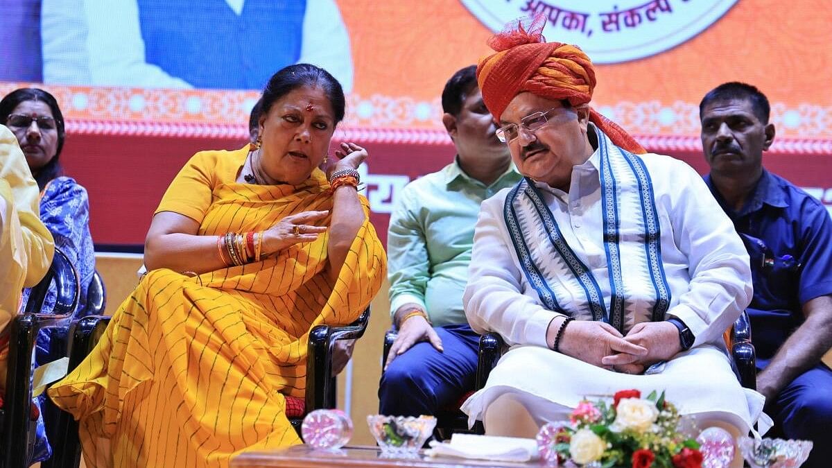 <div class="paragraphs"><p>File Photo: BJP National President J P Nadda and former Rajasthan CM Vasundhara Raje.</p></div>