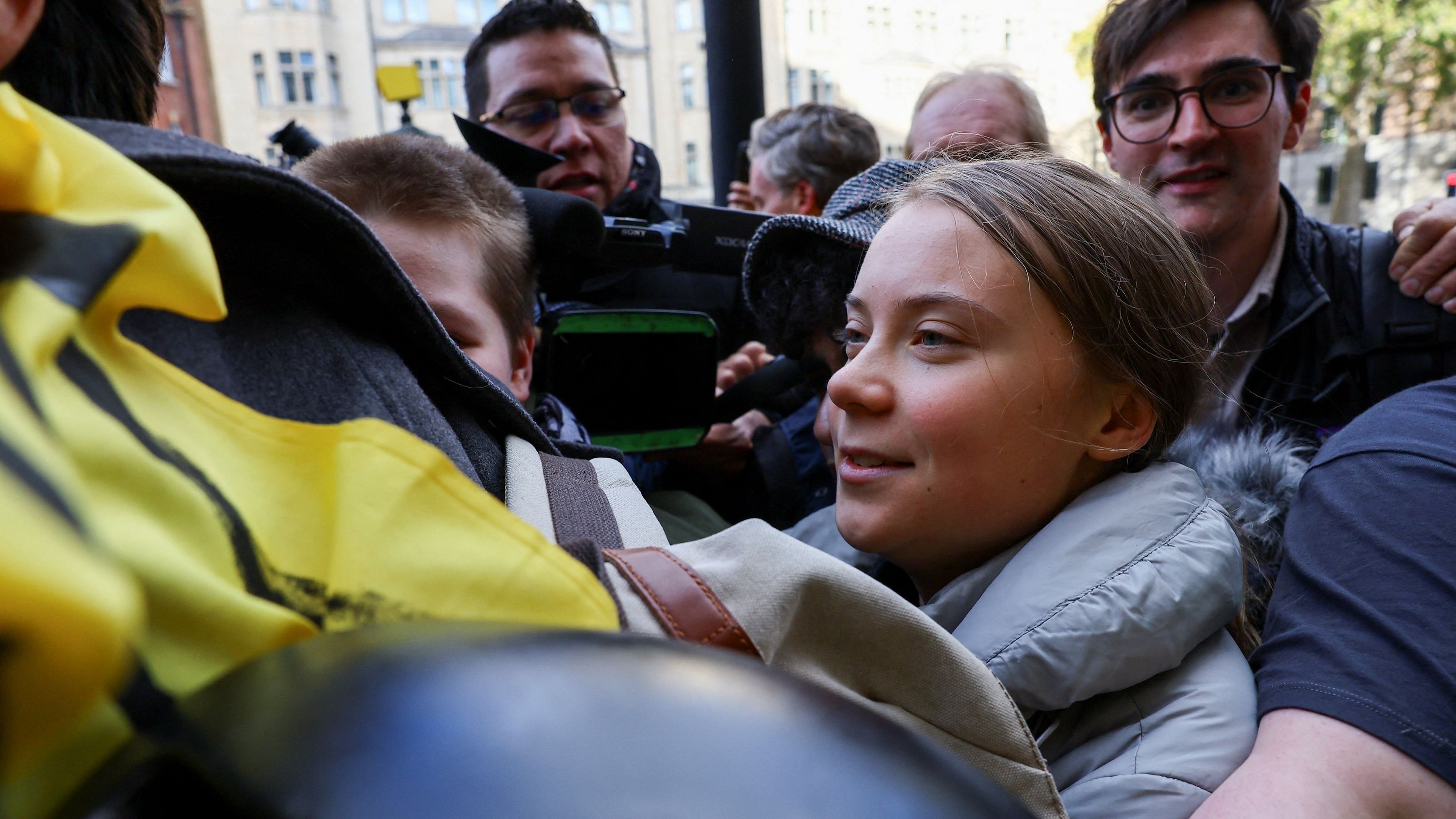 <div class="paragraphs"><p>Climate activist Greta Thunberg looks on outside Westminster Magistrates' Court after she pleaded not guilty to a public order offence charge, in London, Britain, November 15, 2023.</p></div>