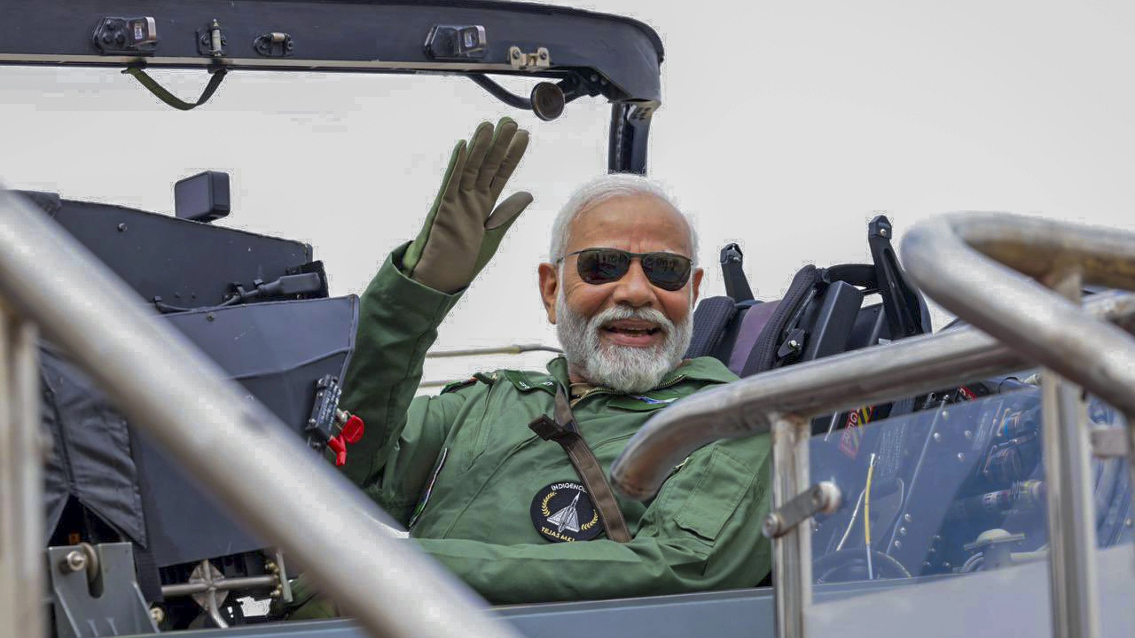 <div class="paragraphs"><p> Prime Minister Narendra Modi takes a sortie on the Tejas, in Bengaluru, Saturday, Nov. 25, 2023. </p></div>