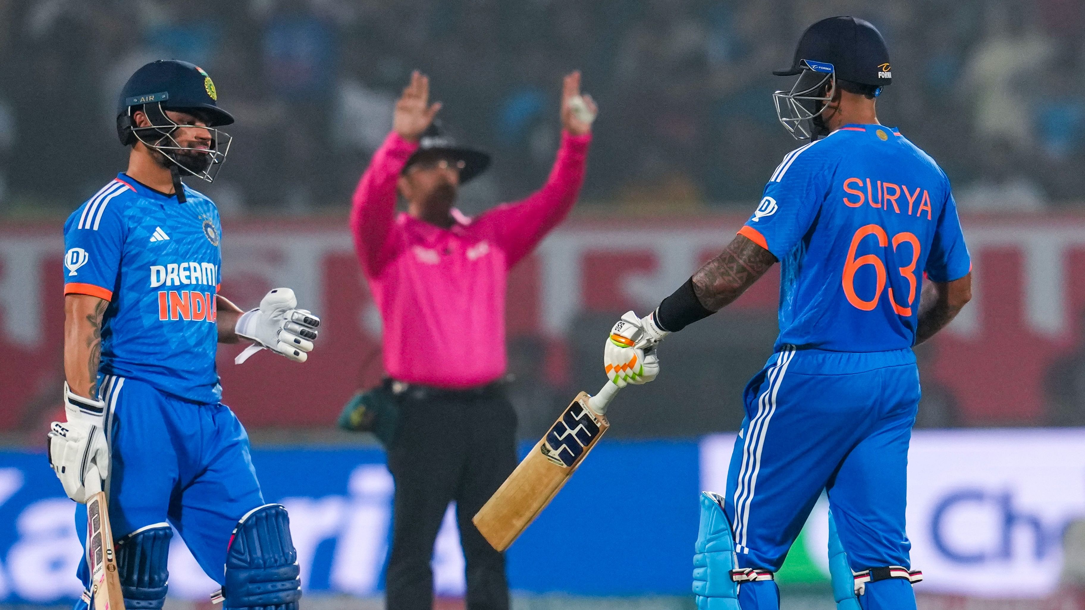 <div class="paragraphs"><p>Suryakumar Yadav and Rinku Singh during the first T20 International cricket match of a T20I series between India and Australia.</p></div>