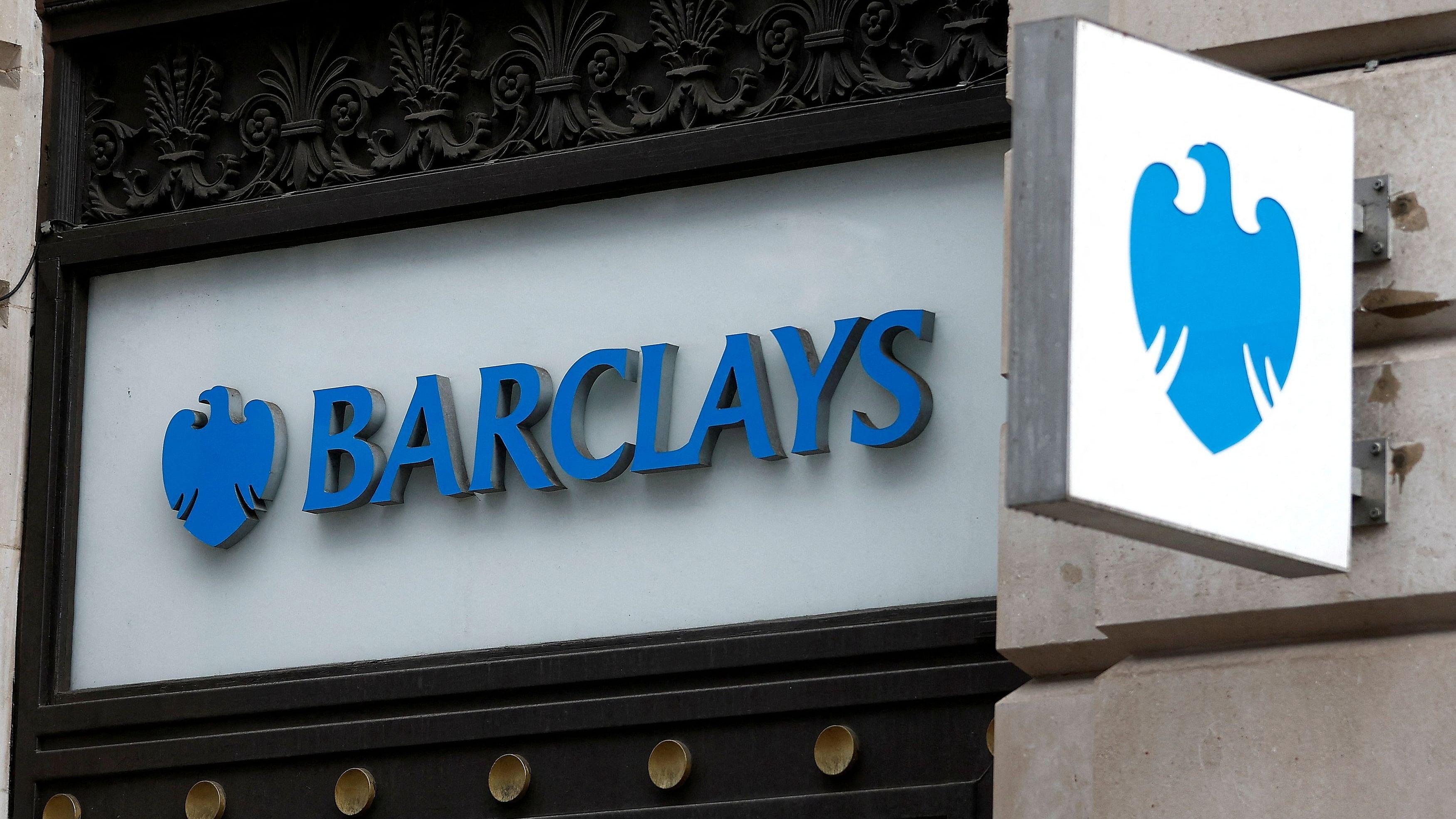 <div class="paragraphs"><p> A view shows signage on a branch of Barclays Bank in London.</p></div>