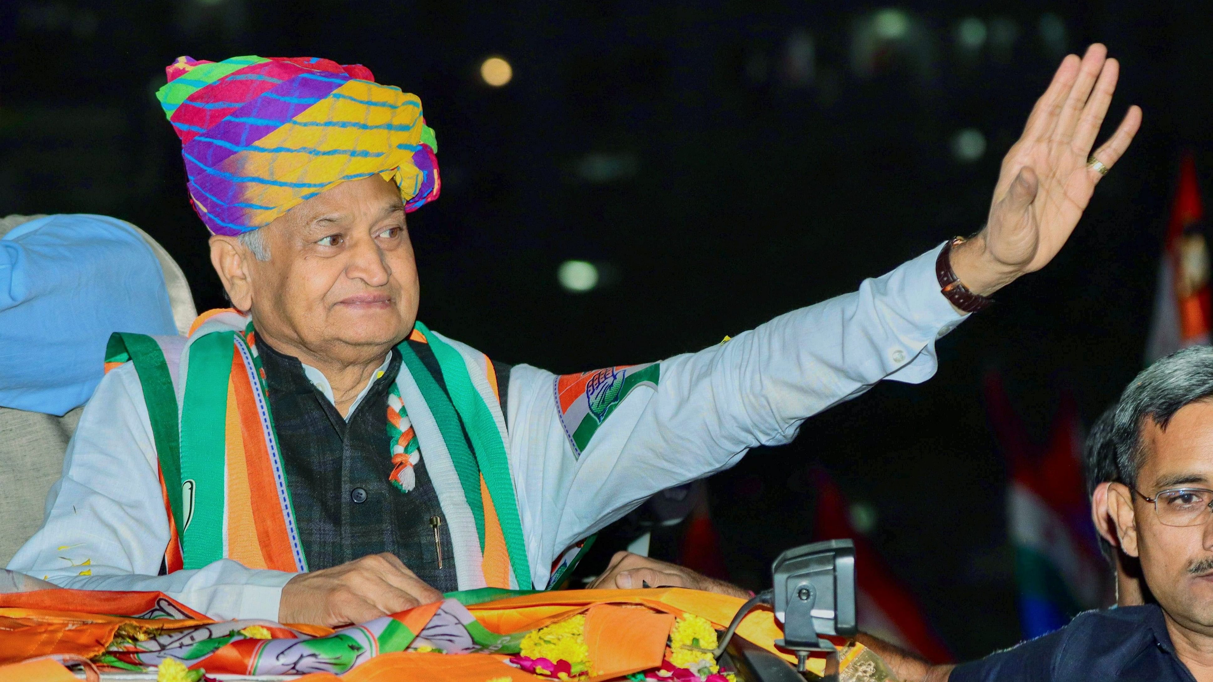 <div class="paragraphs"><p>Rajasthan Chief Minister Ashok Gehlot during a road show ahead of Rajasthan Assembly elections, in Udaipur.&nbsp;</p></div>