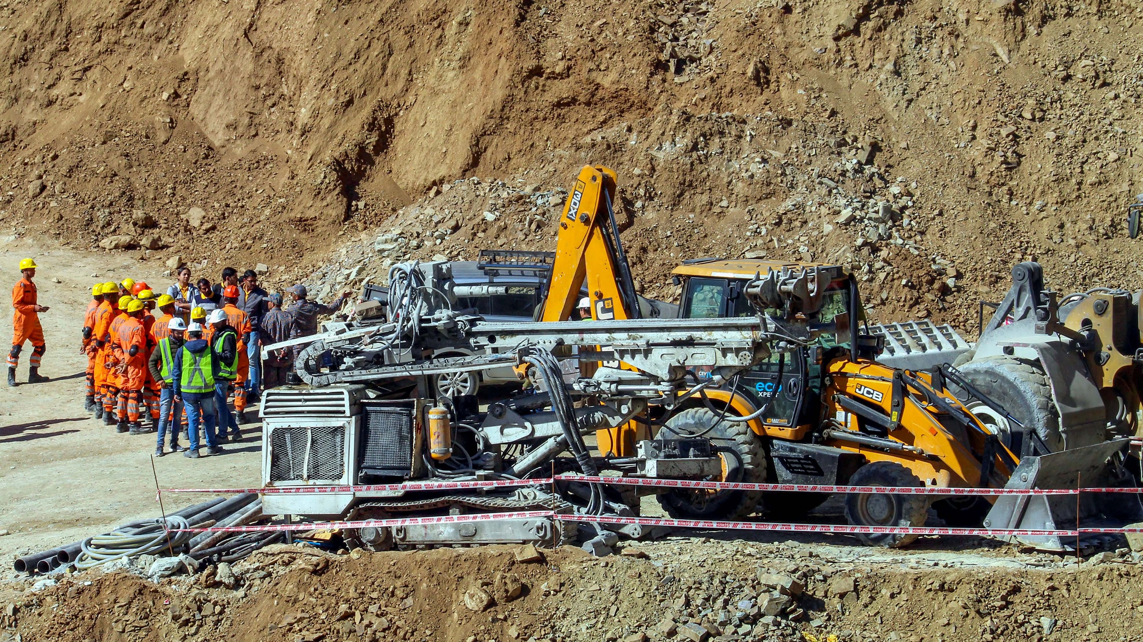 <div class="paragraphs"><p>Rescue and relief operations under way after a portion of a tunnel under construction between Silkyara and Dandalgaon on the Brahmakhal-Yamunotri national highway collapsed, in Uttarkashi district.</p></div>