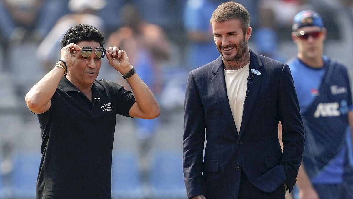 <div class="paragraphs"><p>Among notable people in attendance at today's India vs New Zealand semi-final clash at Wankhede are Sachin Tendulkar and David Beckham. They are seen here ahead of the game.&nbsp;</p></div>