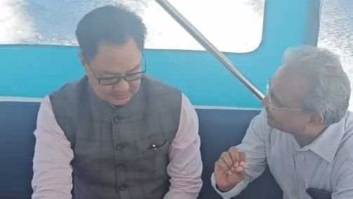 <div class="paragraphs"><p>Screengrab from a video showing Union Minister Rijiju inspecting the&nbsp;Greater Male Connectivity Project.</p></div>