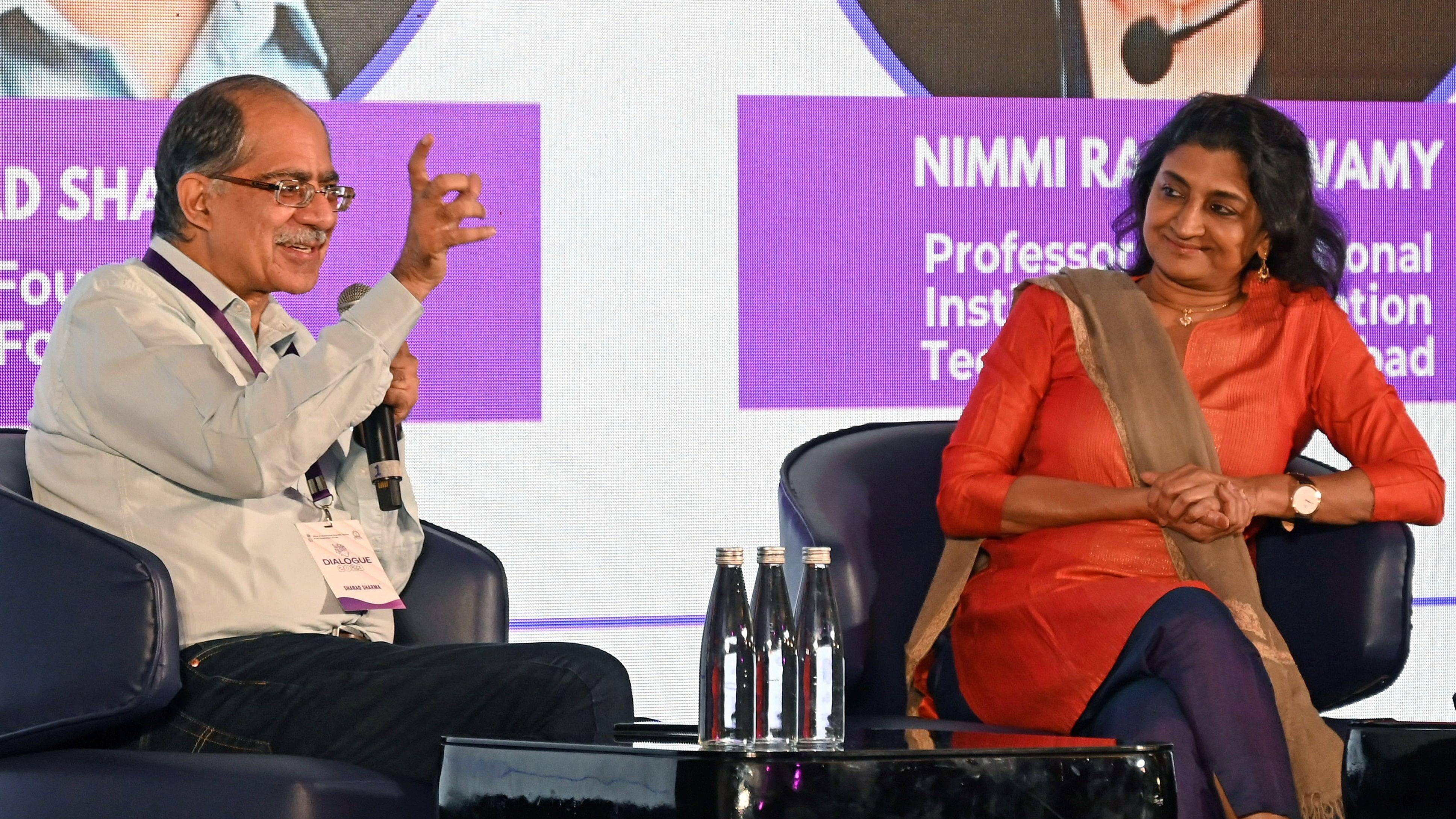 <div class="paragraphs"><p>Sharad Sharma, co-founder of iSPIRT Foundation, and Nimmi Rangaswamy, professor at the International Institute of Information Technology, Hyderabad, talk about the ethics of disruptive technologies during Dialogs 2023: Expanding Science and Technology Horizon in Bengaluru on Saturday.</p></div>