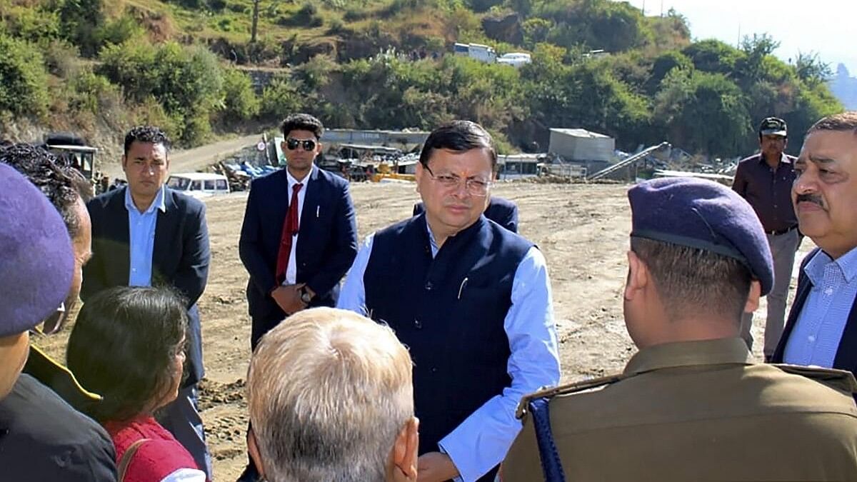 <div class="paragraphs"><p>Uttarakhand Chief Minister Pushkar Singh Dhami reviews the ongoing rescue and relief operations after a portion of a tunnel under construction between Silkyara and Dandalgaon on the Brahmakhal-Yamunotri national highway collapsed, in Uttarkashi district.</p></div>