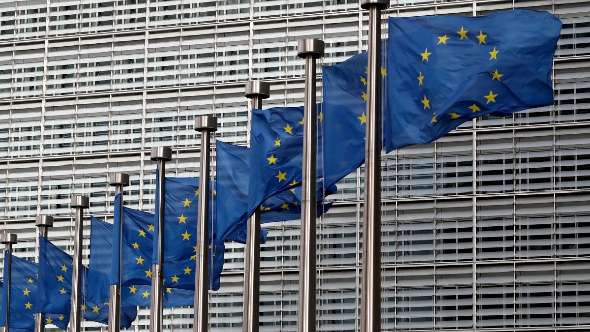 <div class="paragraphs"><p>EU flags flutter in front of the European Commission headquarters in Brussels, Belgium.&nbsp;</p></div>